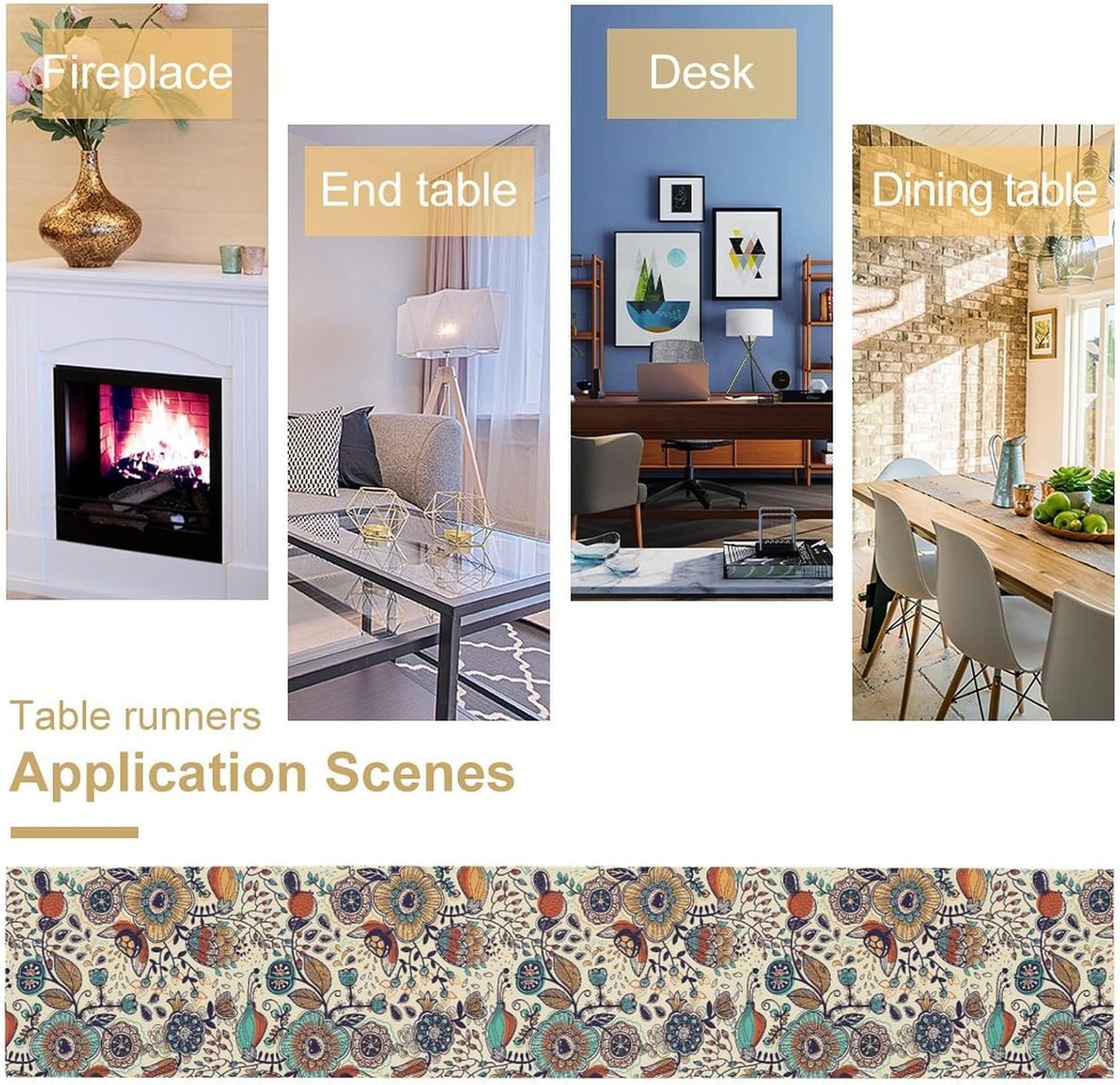 Boho Floral Table Runner,Vintage Flowers Tropical Plants Country Style Table Cloth Kitchen Dining Table Home Party Decoration 13x72 Inch