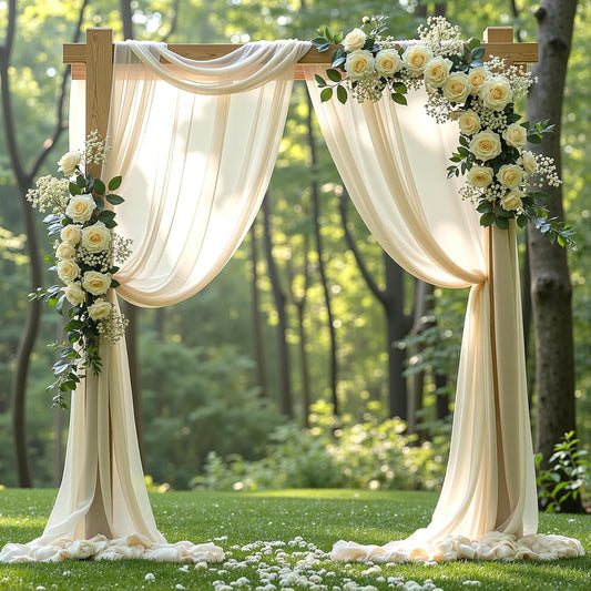 Wedding Arch Draping Fabric 2 Panels 18Ft Nude Sheer Chiffon Curtain Drapes 6 Yards for Wedding Ceremony Birthday Party Decoration
