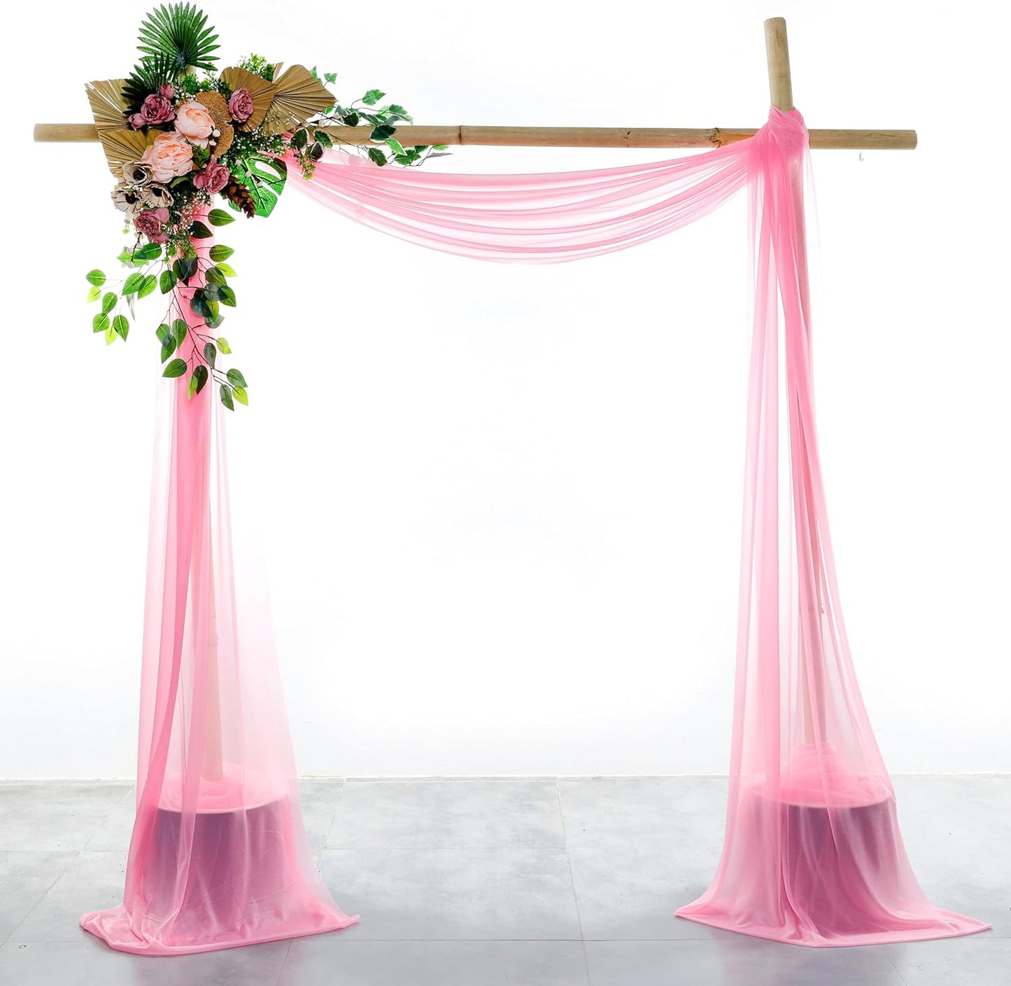 VDS Pack of 2 Panel (30 Inch X 40 Feet) Wedding Arch Draping Fabric Sheer Chiffon Fabric Drapery for Wedding Ceremony Reception Swag Backdrop Canopy Chuppah ARBO Altars Decoration (Coral)