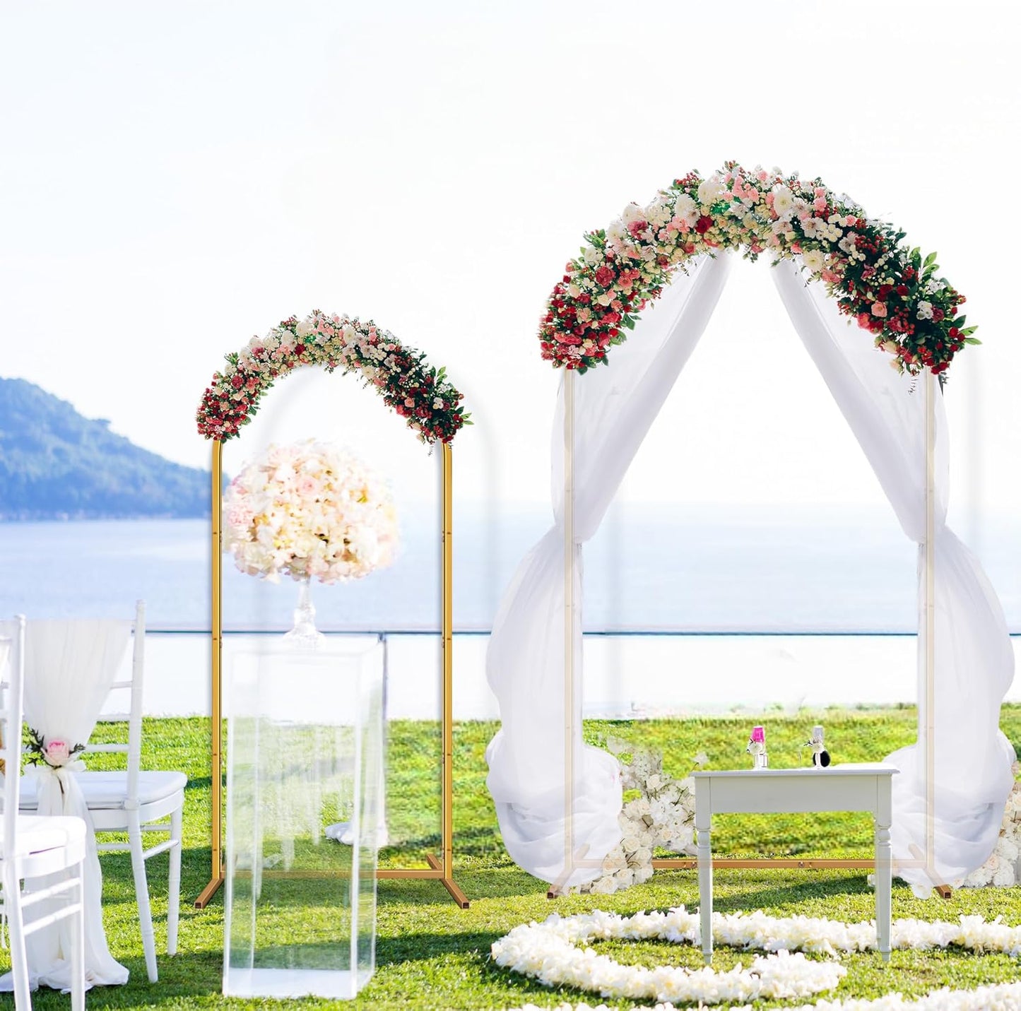 HPC Decor Metal Arch Backdrop Stand Set of 3-7.2FT,6FT,6FT Gold Wedding Arch Backdrop Stand- Square Arched Frame for Wedding Ceremony Baby Shower Birthday Party Garden Floral Balloon Arch Decoration