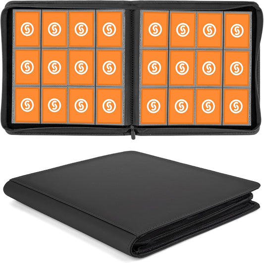 SMYV 12 Pocket Trading Card Binder, Premium PU Cover Card Binder for 720 Cards, Ringless Side Loading Card Collection Album Folders for MTG, TCG, Game Cards & Sports Cards (Black)