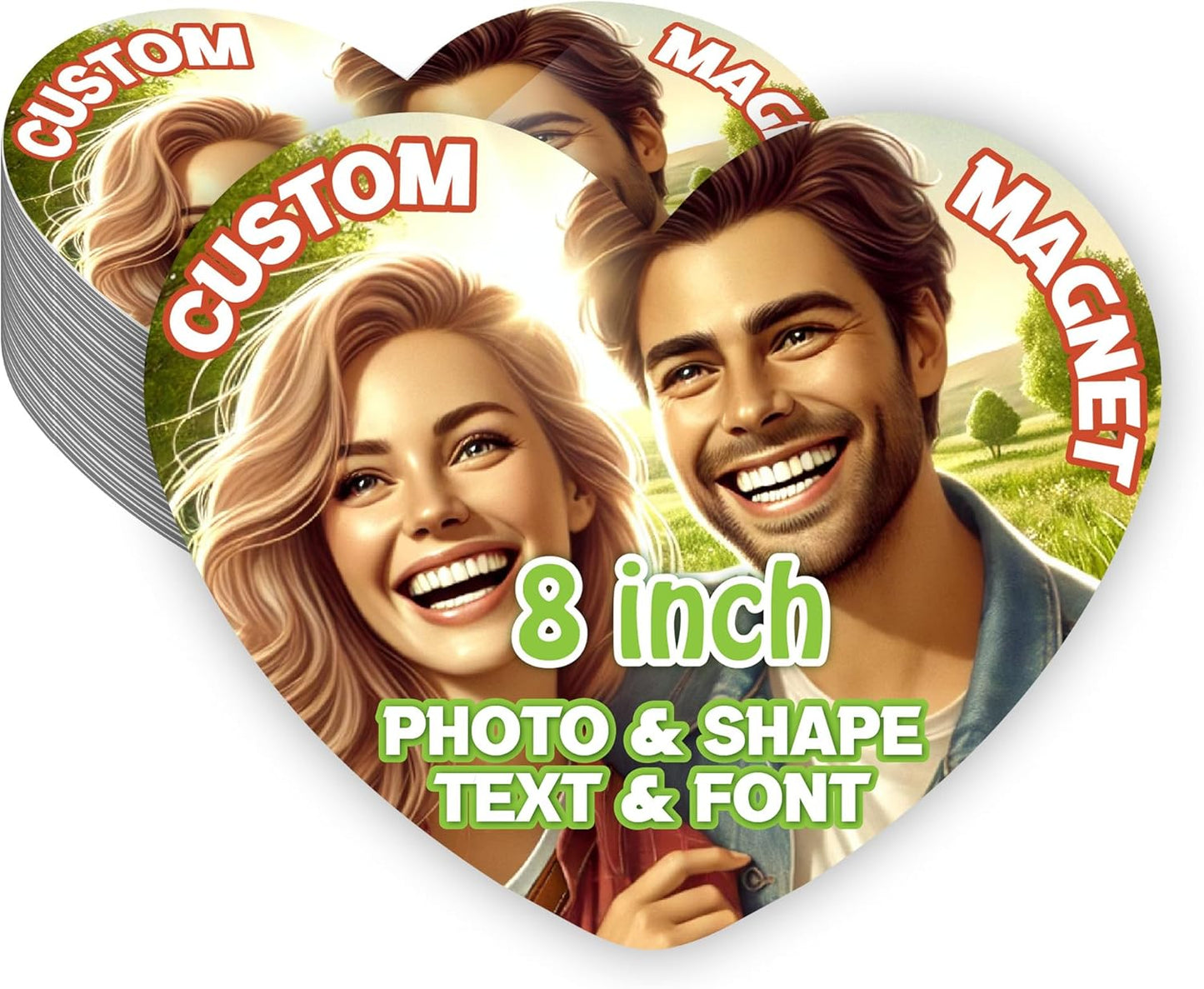 KETABAO – 8" Create Your Own Heart Photo Magnet – Customized Magnetic Photo Frames for Refrigerators, Storage Cabinets and Cars