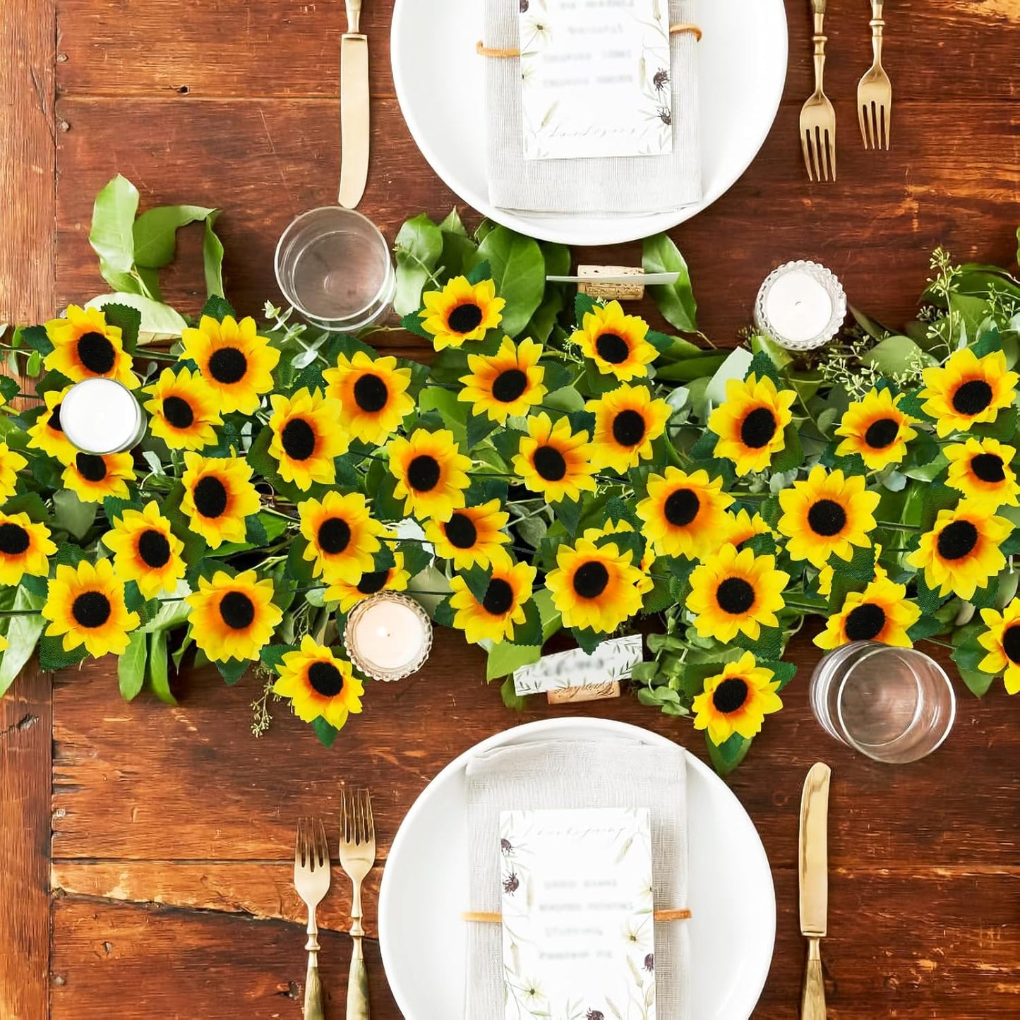 Uieke 3 Pack 7.5ft/Pcs Artificial Sunflower Garland Hanging Sunflower Vines with Green Leaves,Silk Flowers for Home Room Kitchen Garden Wedding Arch Bridal Baby Shower Party Outdoor Decor Medium