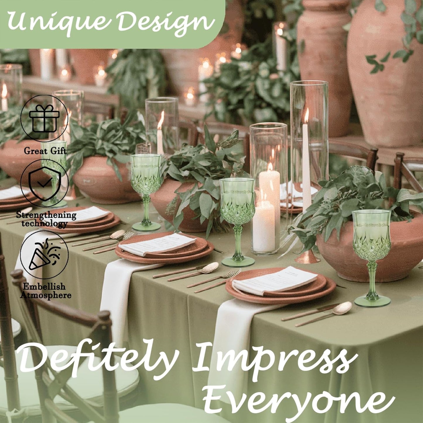 Plastic Wine Glasses，Plastic Goblets Vintage Style Cordial Drinking Glasses for Wedding Reception, Grand Event Party Supplies (48, New Green)