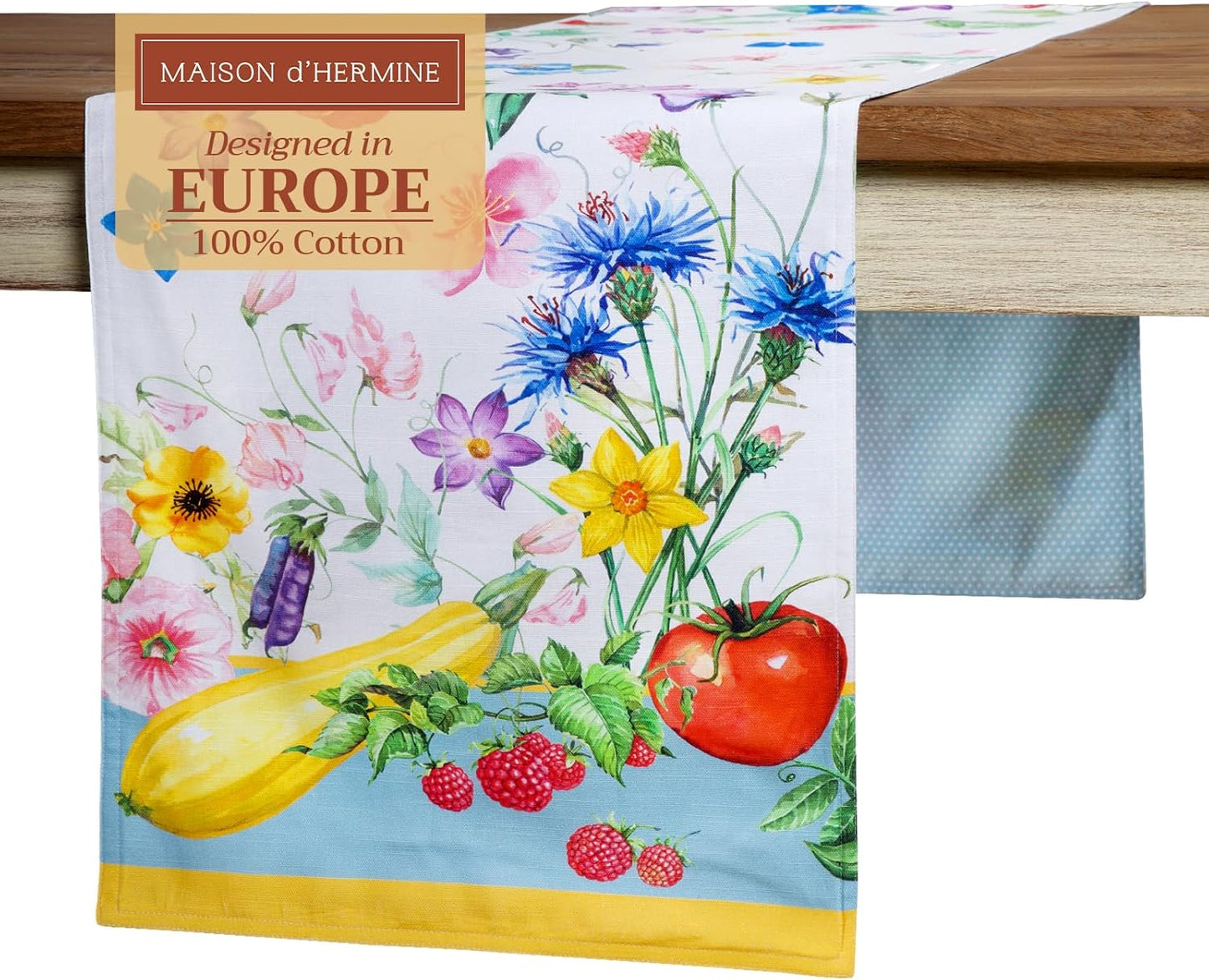 Maison d' Hermine Table Runner 100% Cotton Double Layer Table Runners 72 inches Long Decorative for Home Kitchen Dining Party Baby Shower Wedding Bridal Shower Spring Summer (Giverny, 14.50" x 72")