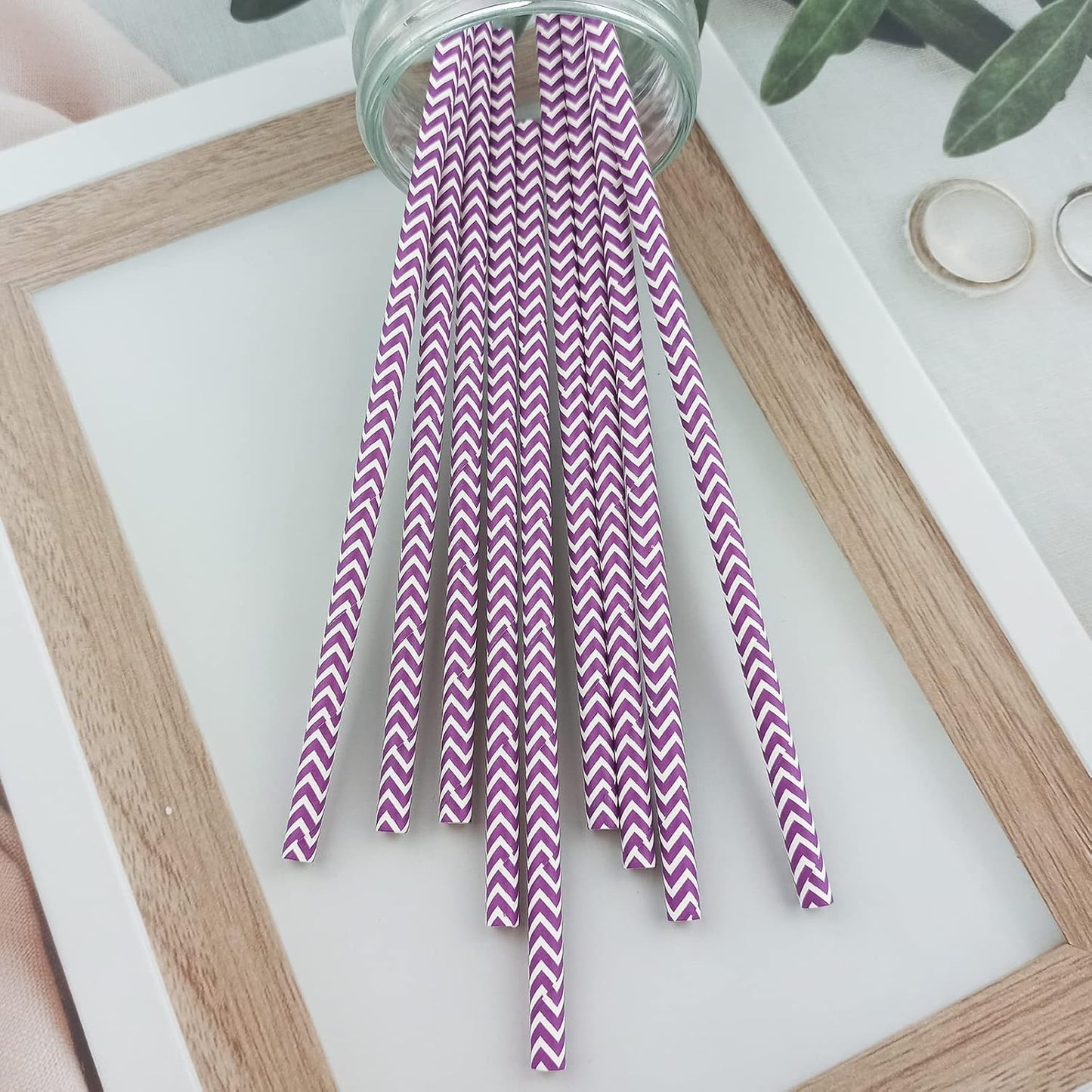 YAOSHENG Premium Disposable Waves Striped Drinking Paper Straws, Pack 100 Purple Waves Paper Straws for Cocktail Party Supplies,Birthday,Bridal/Baby Shower,Juice,Shakes (Purple Waves)