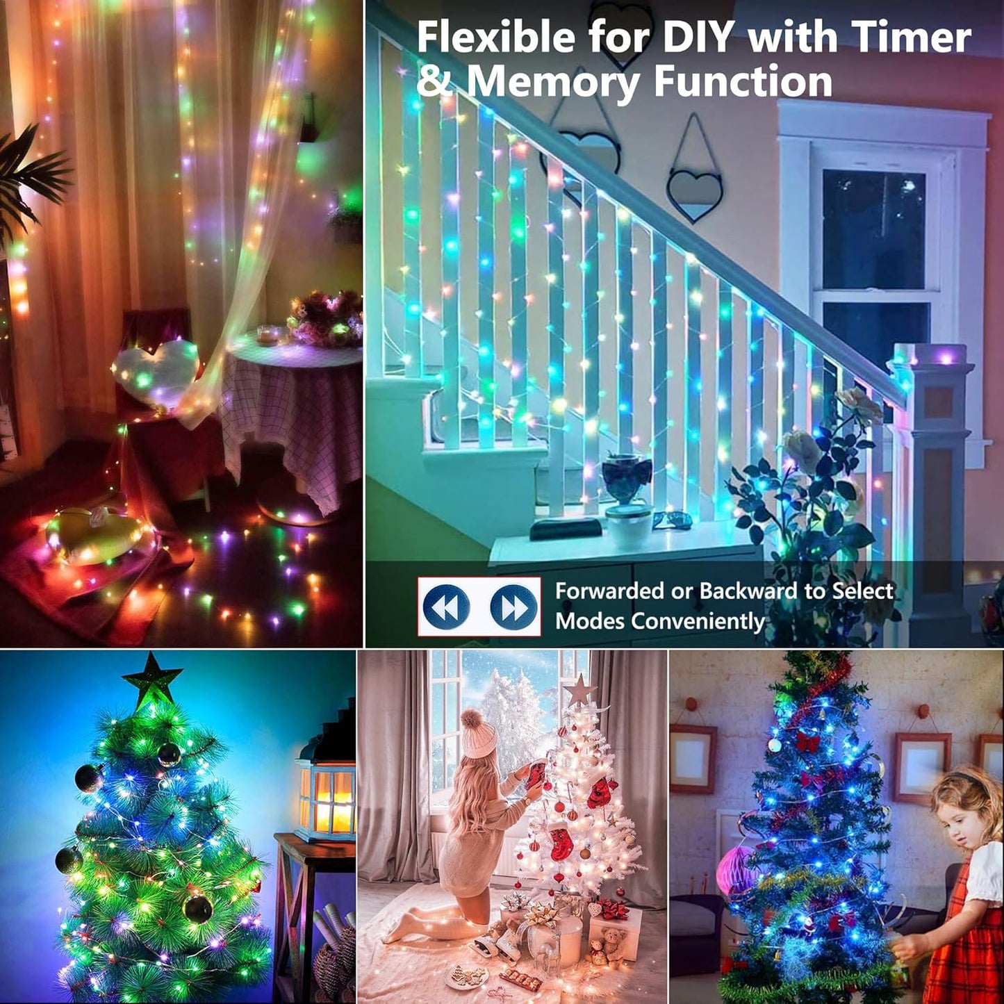 BrizLabs Color Changing Fairy Lights - 33ft 100 LED Christmas Fairy Lights with Remote, Rainbow Xmas Tree Light with Timer, RGB Halloween Light Music Sync Twinkle Light for Xmas Halloween Party Home