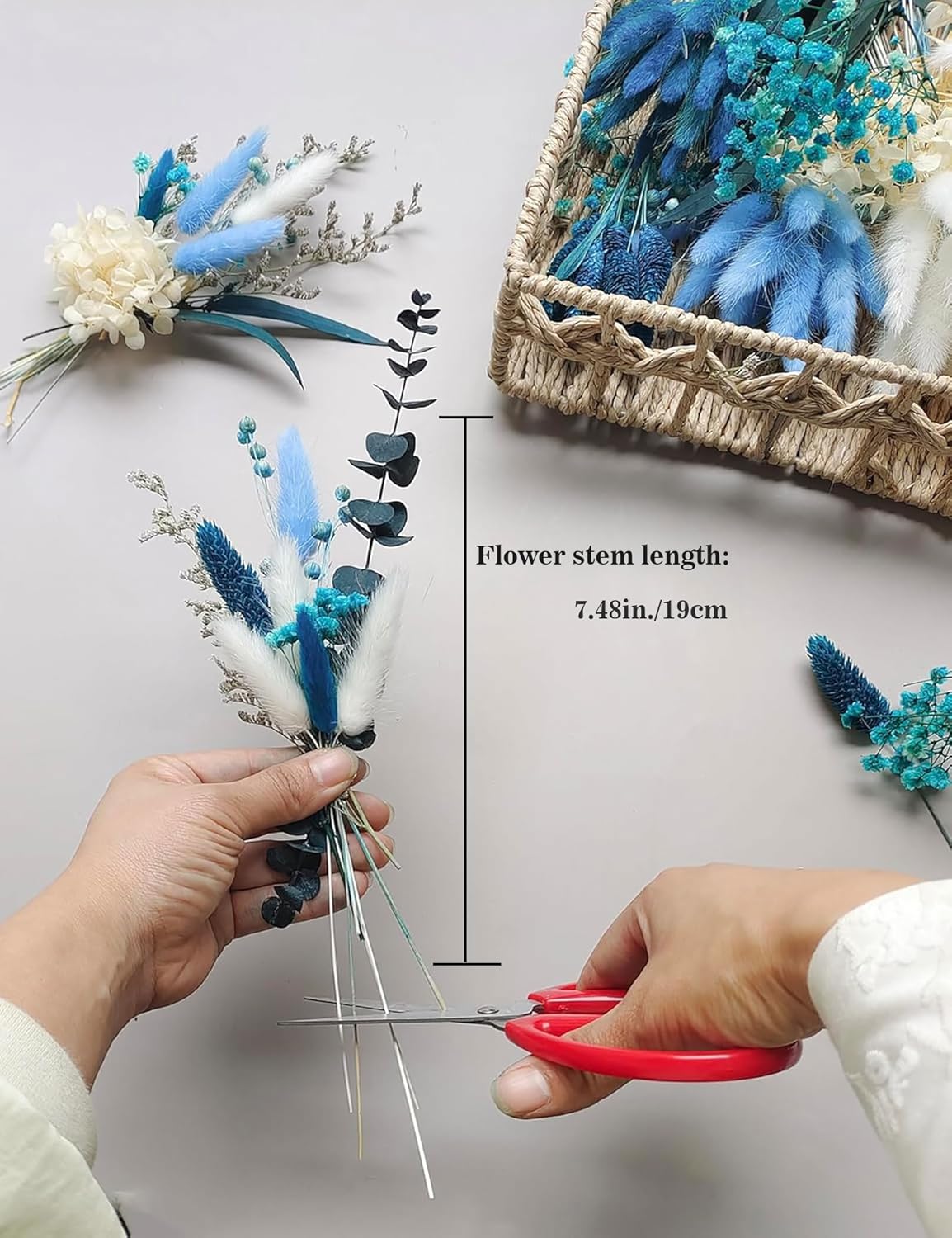 xin's convey DIY Natural Dried Flower Set, Blue Large Package with Stem Flowers for Vases, Handmade Creative, Door Hanging Wreath, Table Centerpiece Mini Dried Flower Bouquet (Peacock Blue)