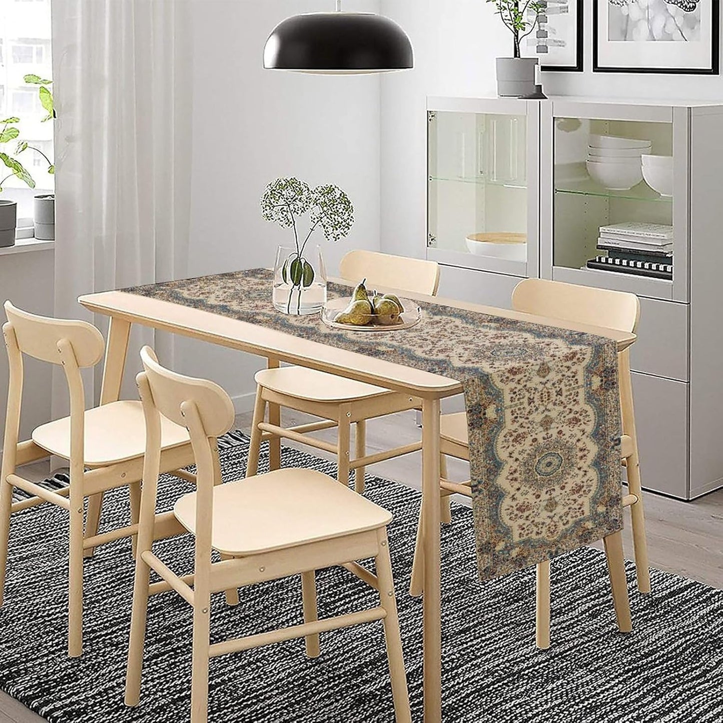 Boho Vintage French Table Runner,Retro Flower Rustic Country Style Floral Print Pattern for Home Kitchen Table Decor Dining Coffee Room Garden Party Decor 13x90in