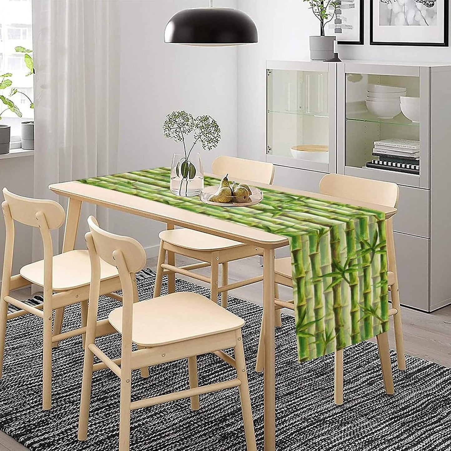 Bamboo Table Runner,Green Plant Print Table Runner for Kitchen Dining Table Home Party Decoration 13x36 Inch