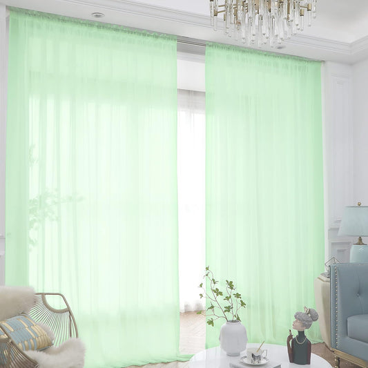 Window Light Green Sheer Curtains 145 Inches Long 2 Panels Sheer Curtain Basic Rod Pocket Panel for Bedroom Children Living Room Yard Kitchen (Light Green, 52" W x 145" L | 2 pcs)