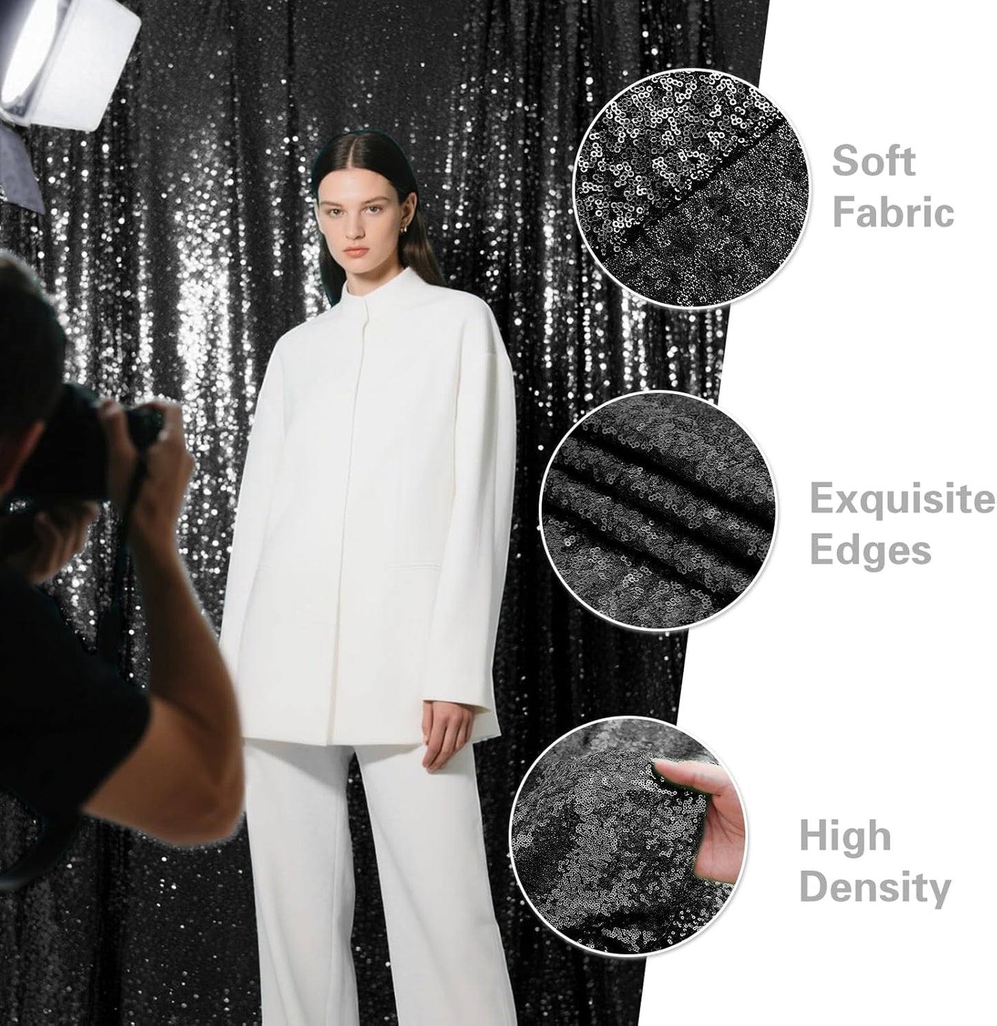 Black Sequin Backdrop Curtain 2 Pieces 2FTx8FT Glitter Photography Backdrop for Party Wedding Birthday Christmas Decorations