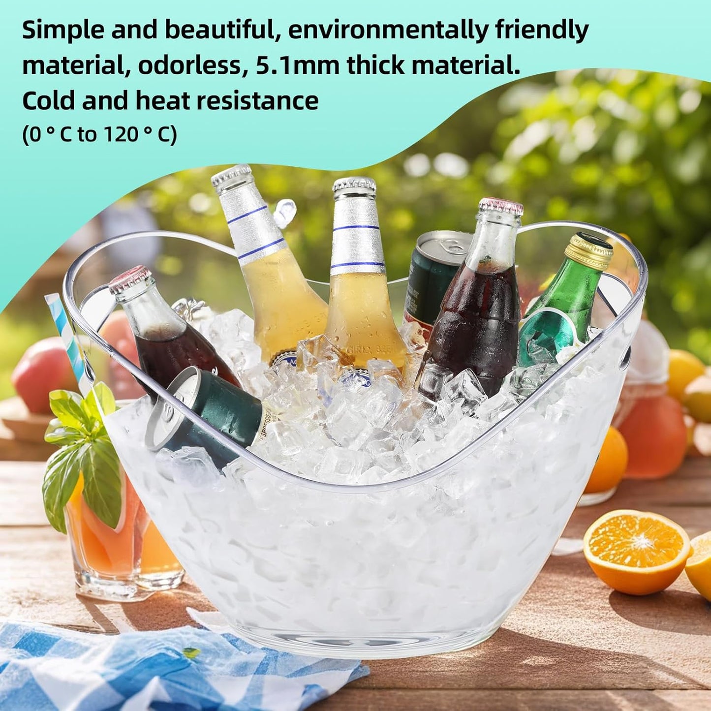 Large 8L Party Beverage Bucket, Acrylic Ice Bucket for Cocktail Bar, Cooler for Champagne, Red Wine or Beer, Food Grade, Suitable for Home Parties, Bars and Outdoor