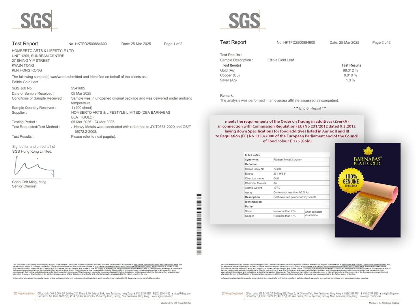 Barnabas Blattgold Edible Gold Leaf 24K - Cake Decorations, Loose Gold Leaf Sheets for Cupcakes - 1.5 inches, Interleaf of 48