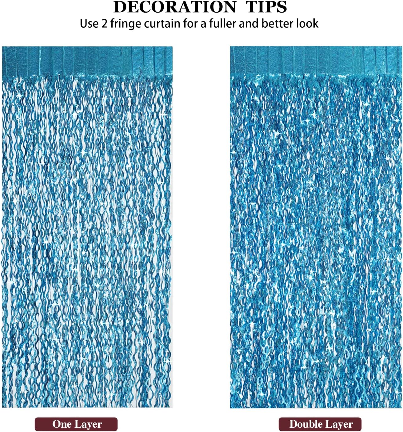 3 Pack 3.3 ft x 6.6 ft Teal Foil Fringe Curtains - Sparkle Metallic Curtains Party Decorations Photo Booth Decorations Party Supplier