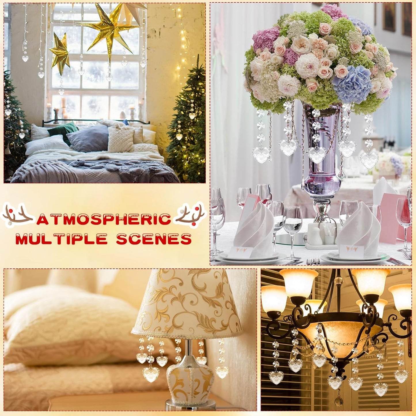 Nuenen 100 Pcs Hanging Crystals for Centerpieces Acrylic Chandelier Garland Beads Strands Prism Decorations Clear Teardrop Chandelier Crystals Pendant Wedding Home Garden Outdoor Ornaments(Heart)