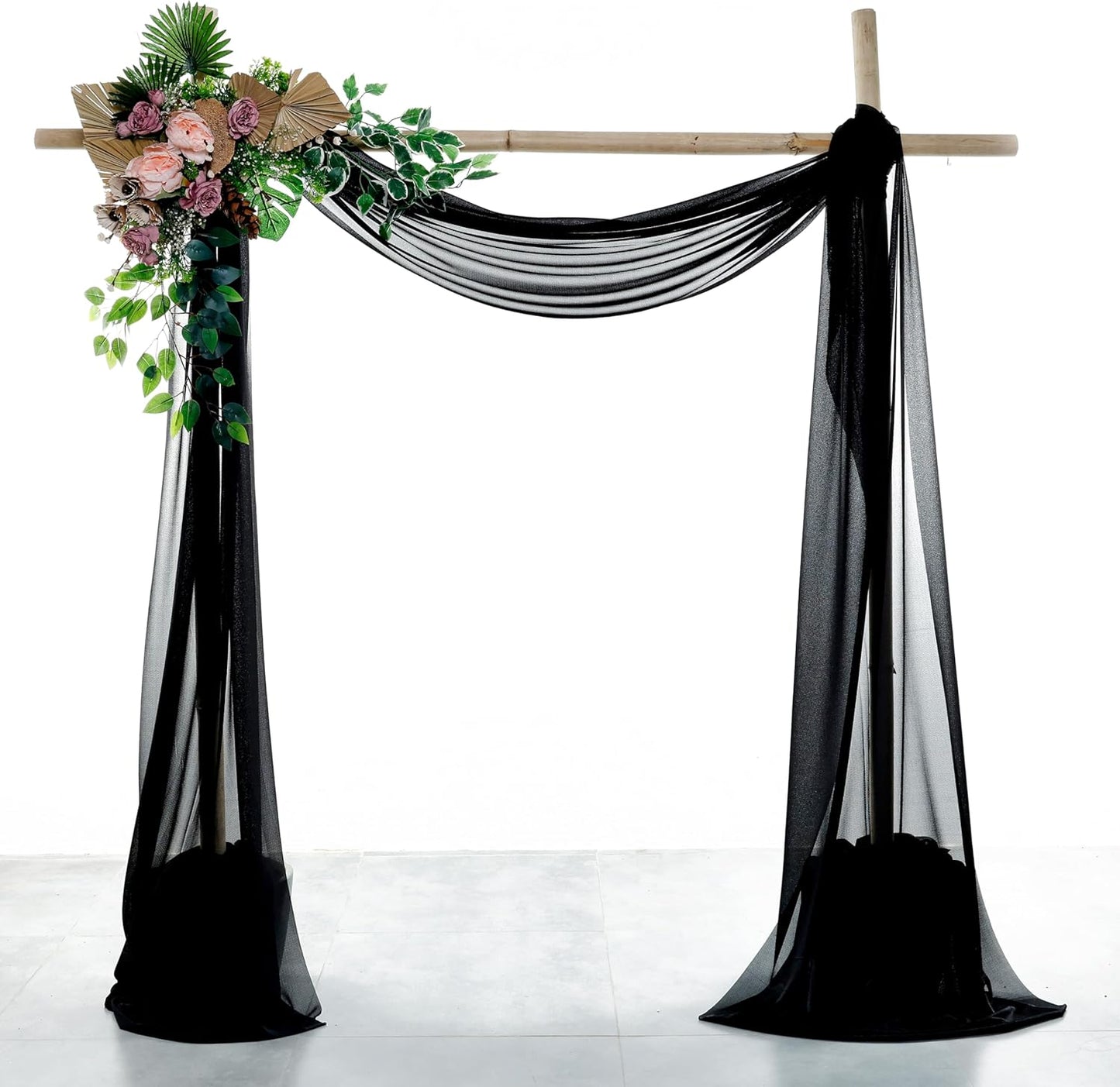 VDS Pack of 1 Panel (30 Inch X 50 Feet) Wedding Arch Draping Fabric Sheer Chiffon Fabric Drapery for Wedding Ceremony Reception Swag Backdrop Canopy Chuppah ARBO Altars Decoration (Black)