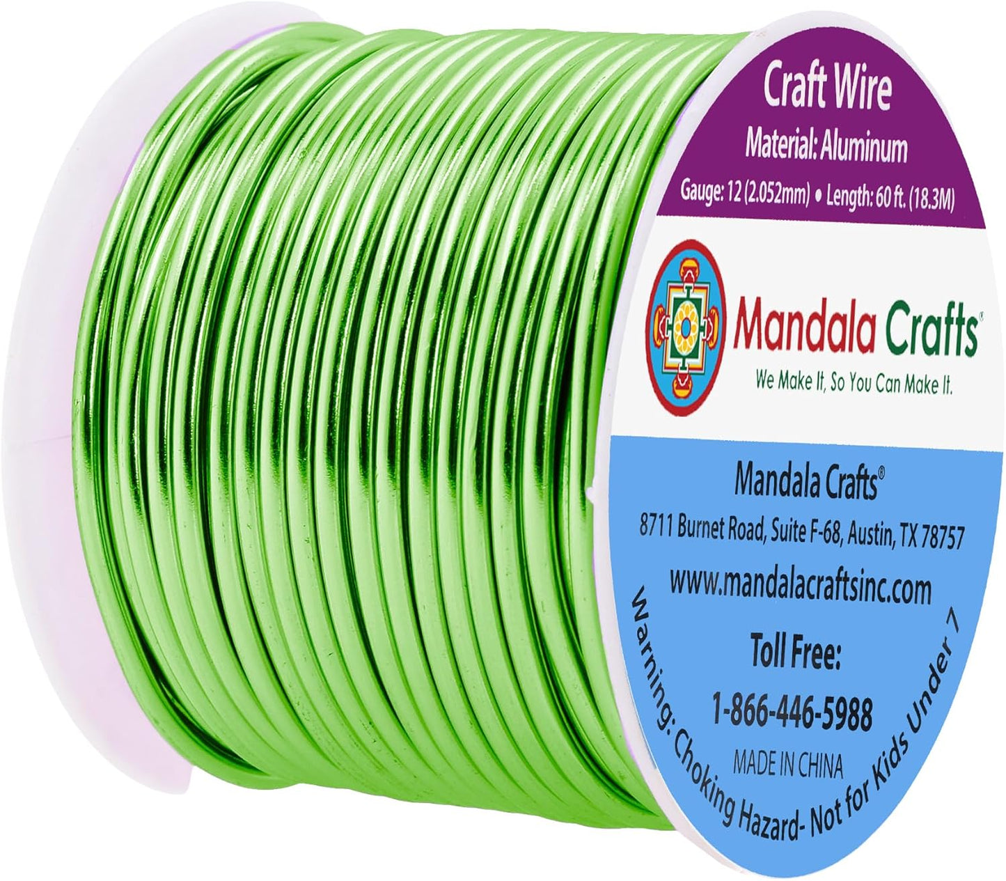 Mandala Crafts 12 Gauge Anodized Aluminum Craft Wire for Jewelry Making - 60 FT Colored Flexible Lime Green Wire - Bendable for Bonsai Armature Crafting Sculpting