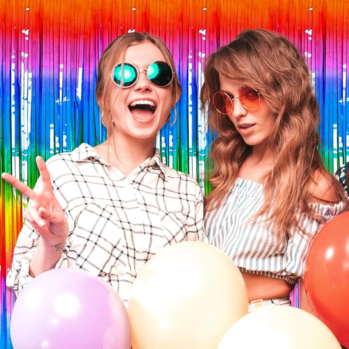 3 Pack Rainbow Foil Fringe Curtain Backdrop, 3.28Ft x 8.2Ft Metallic Tinsel Foil Fringe Streamer Curtains for Photo Booth, Mother's Day, Easter, Birthday, Wedding Party Decorations