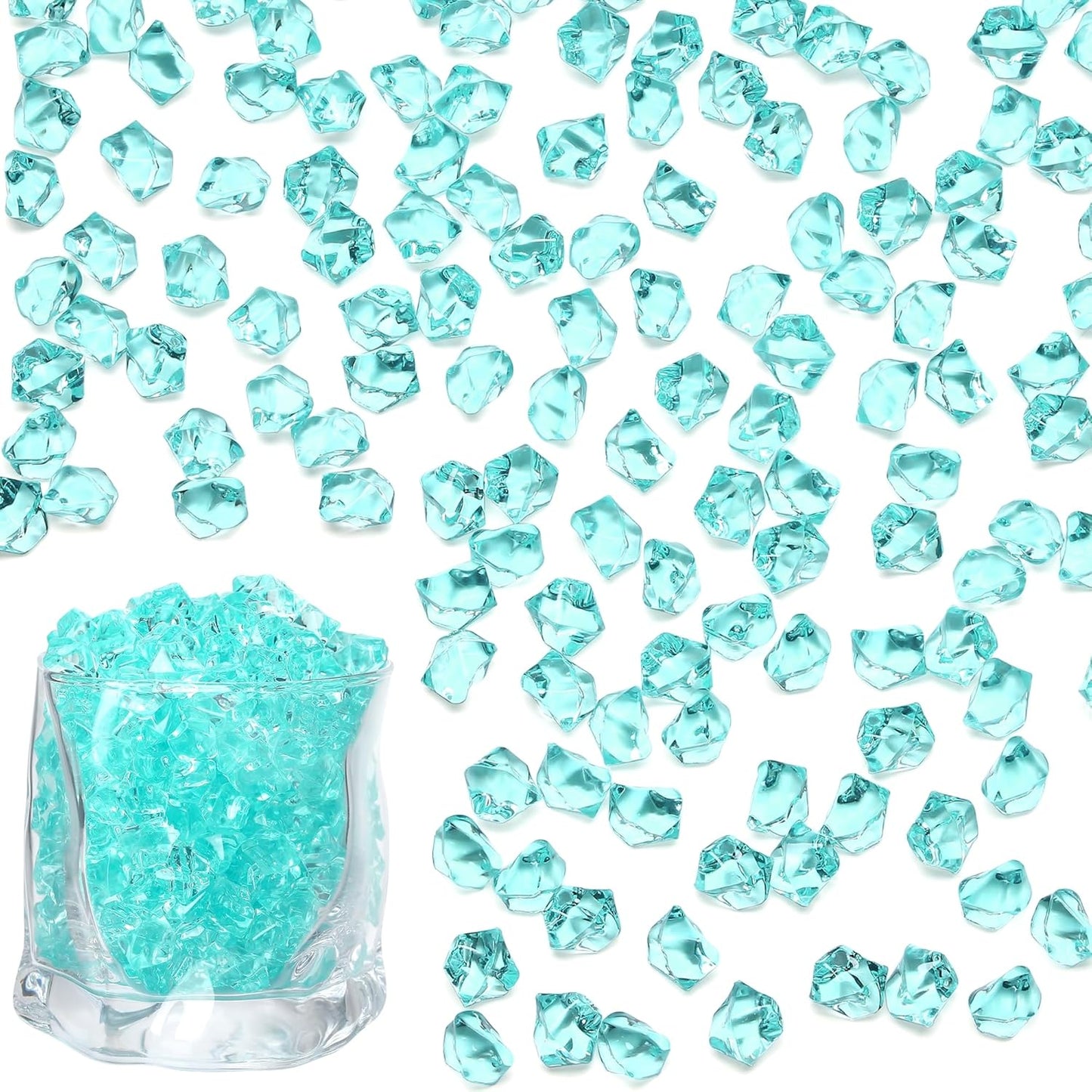 LAIDANLA 500PCS Teal Acrylic Gems Vase Fillers Plastic Diamonds Teal Fake Ice Cubes Fake Crushed Rocks for Centerpiece DIY Party Table Scatter Prop Wedding Decoration Accessories