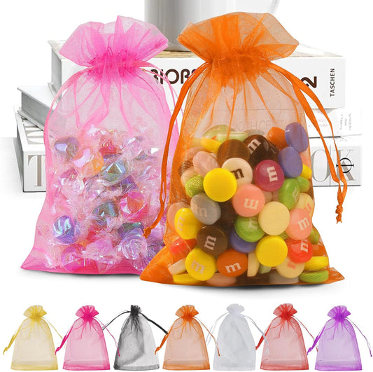 ANZNKU 50 Pack Multicolor Organza Bags 4 x 6 inch, Small Mesh Bag Drawstring, Organza Gift Bag for Wedding Party Favor Jewelry Candy