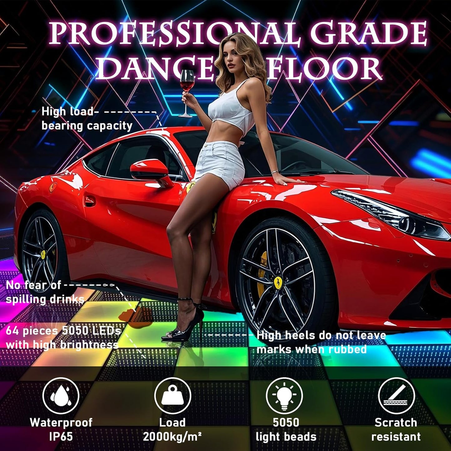 Dance Floor Stage Lights-Tempered Glass with Flight Case - RGB Color Changing Lights for Wedding, Party, Club - Non-Slip (3D&RGB -Magnetic, 20 * 20 FT)