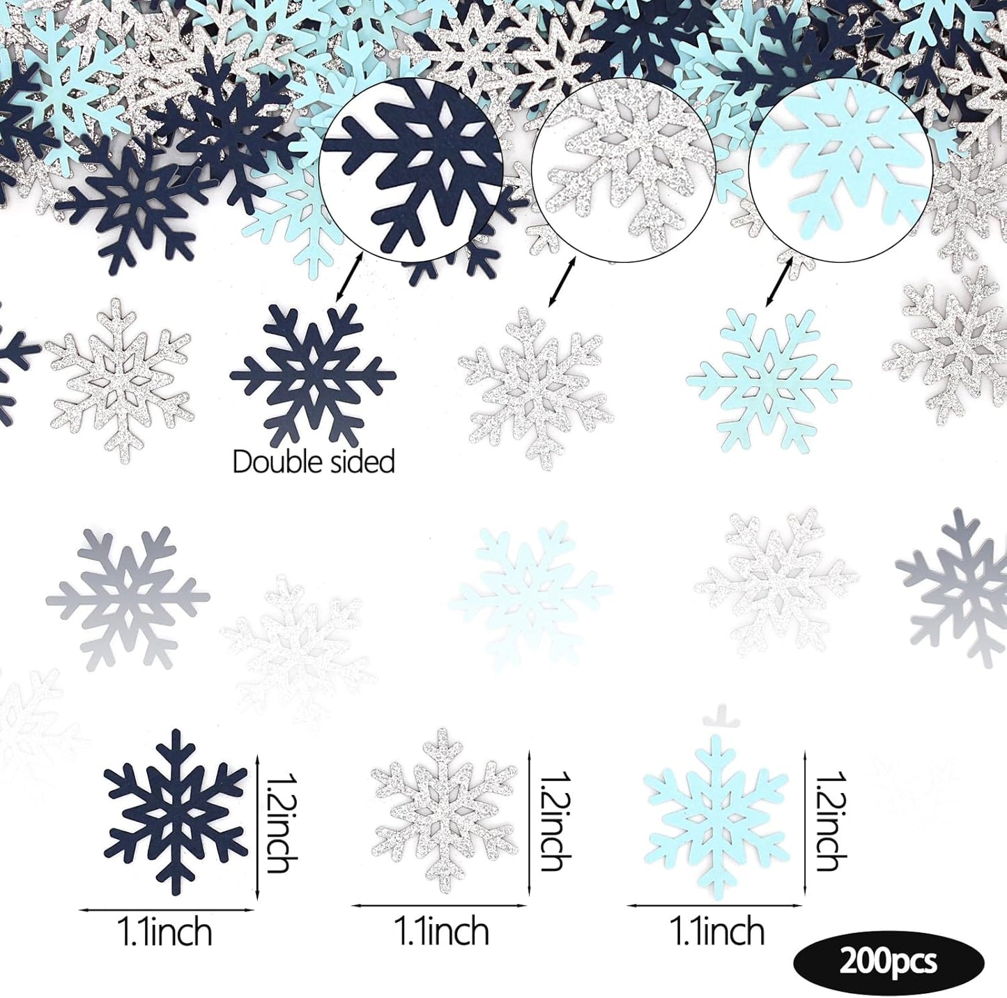 200PC Blue Silver Snowflakes Confetti Winter Wonderland Baby Shower Decorations Boy First Birthday Table Scatter Christmas Party Decor