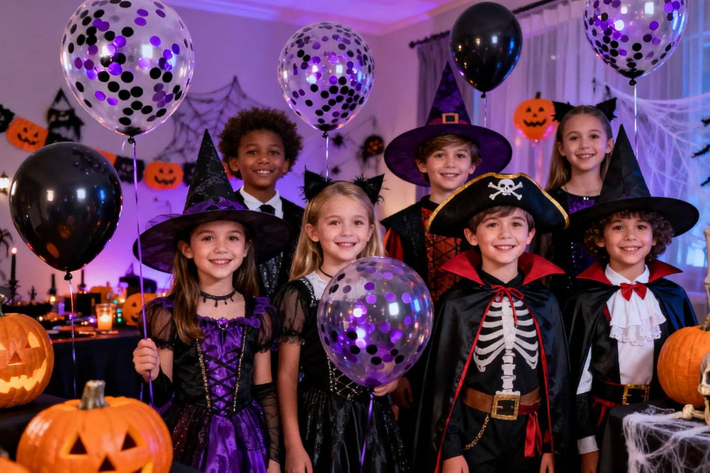 50pcs Purple and Black Foil Confetti Balloons,12 inch Latex Balloon with Purple Black Confetti Inside for Halloween Party Decorations