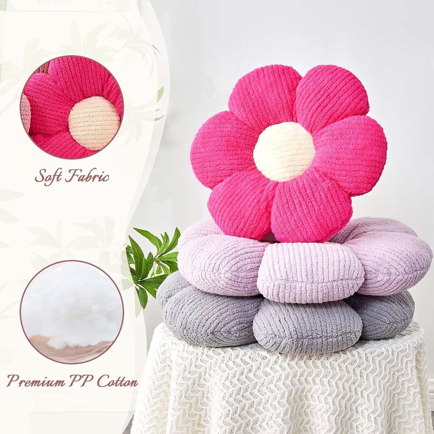 Flower Throw Pillow, Soft Grey 17.7" Shaped Floor Pillow for Home Decor, Cute Aesthetic Plush Decorative Pillows for Bed, Sofa, Couch