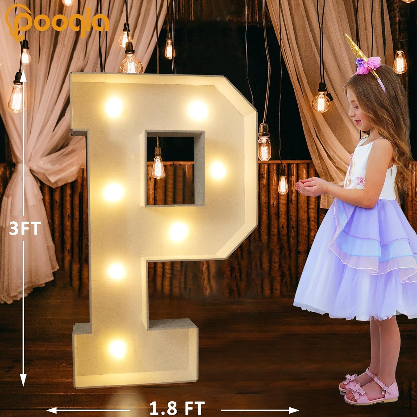 Pooqla 3FT Light Up Marquee Letters, Cool White and Warm White LED Large Lighted Marquee Letters, Giant Mosaic Letter Sign for Balloons Birthday Anniversary Wedding Party Decoration, LED P
