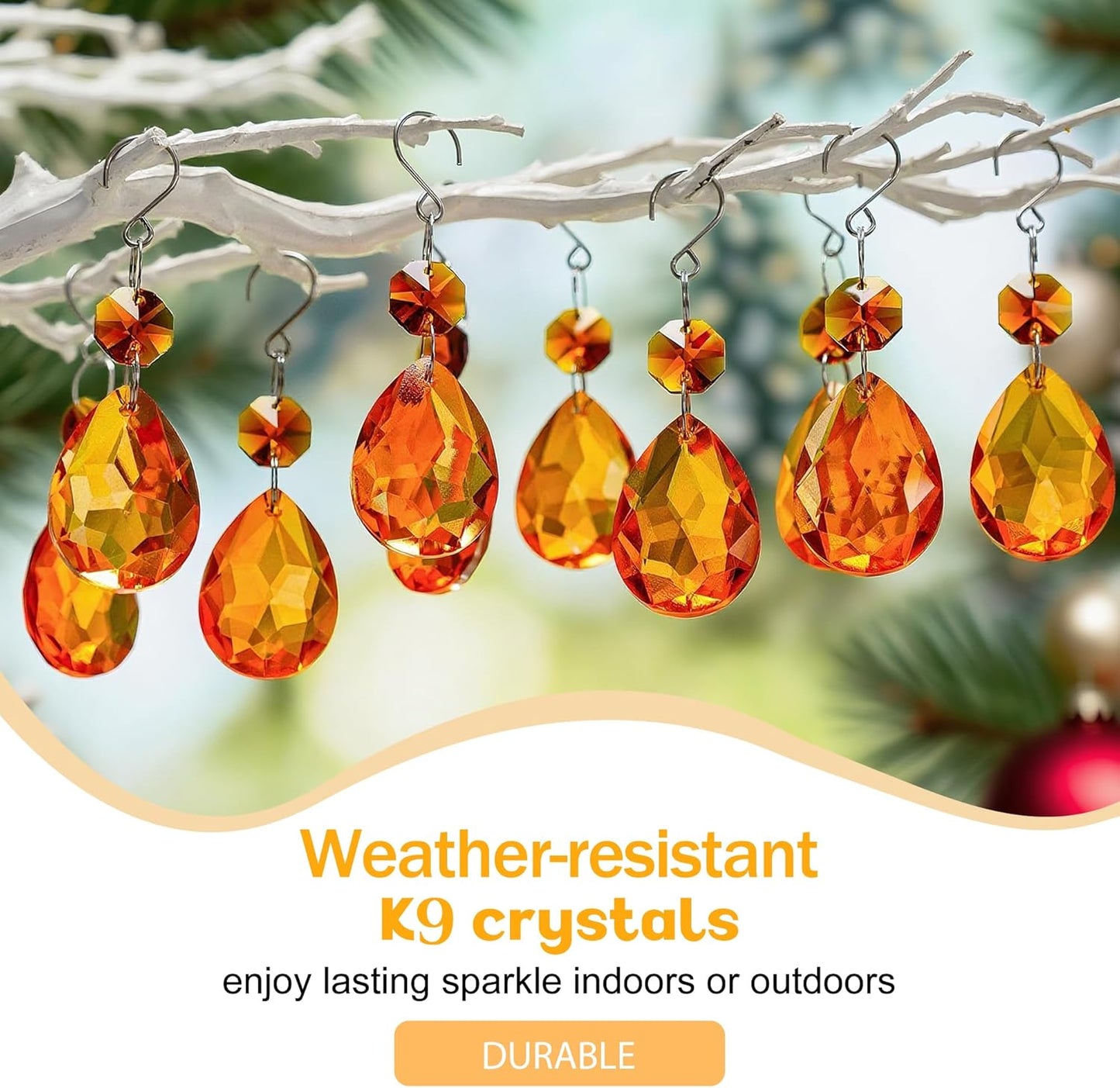 H&D HYALINE & DORA 3Inch Crystal Suncatcher Bauhinia Prisms Pendants 10Pcs Chandelier Crystals Replacement Hanging Sun Catcher Beads for DIY Arts Crafts Decor (Amber)