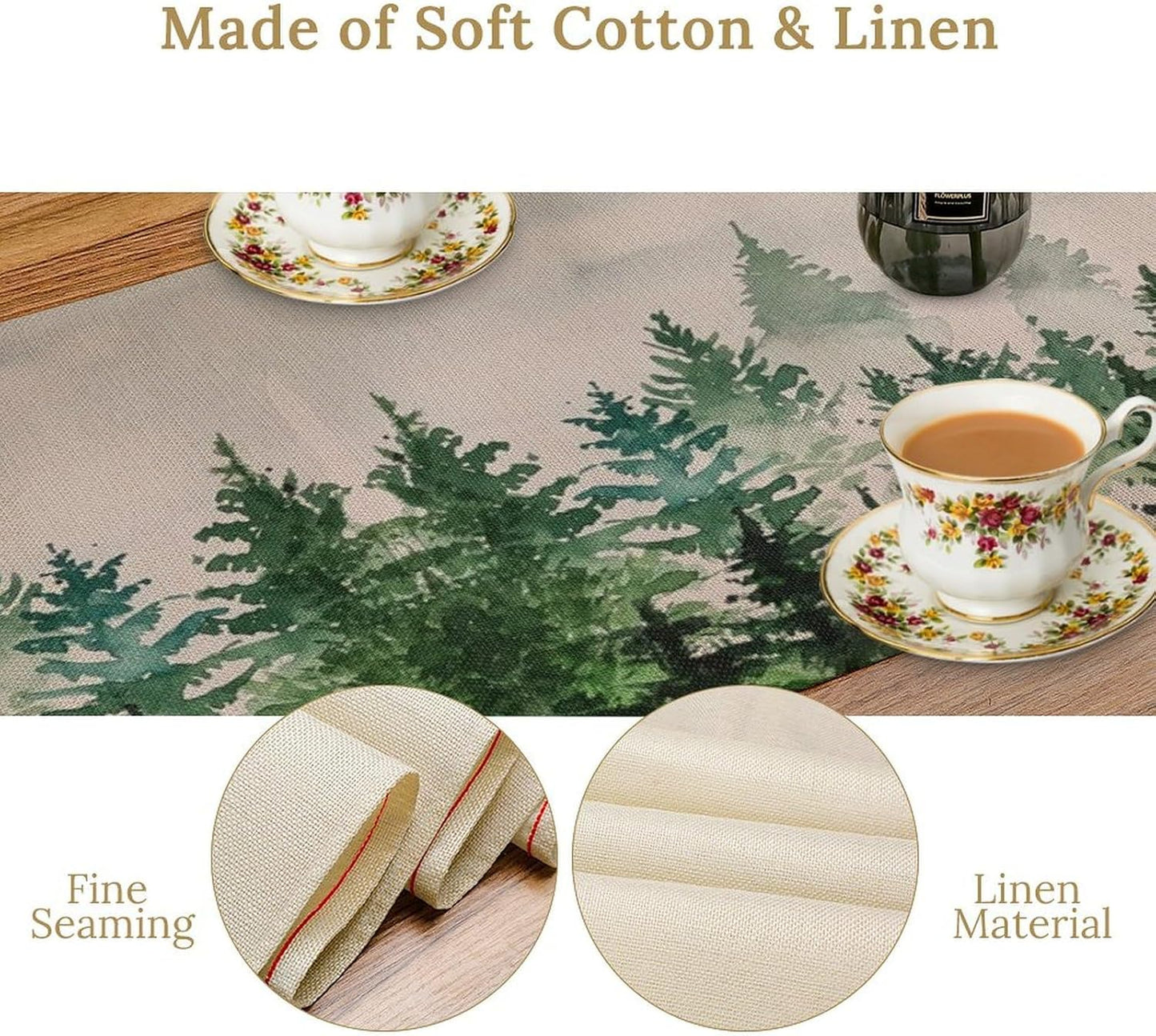 Foggy Forest Table Runner,Green Forest Natural Landscape Table Runner for Kitchen Dining Table Home Party Decoration 13x72 Inch