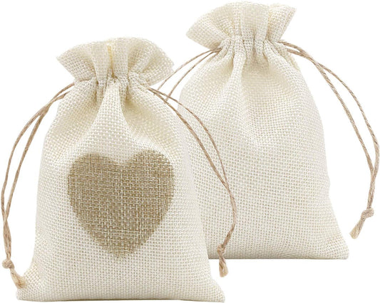 SumDirect Heart Burlap Bags with Drawstring - 36Pcs 4x6 Inch Beige Small Linen Gift Pouch for Wedding，Baby shower Favor Gift Bags