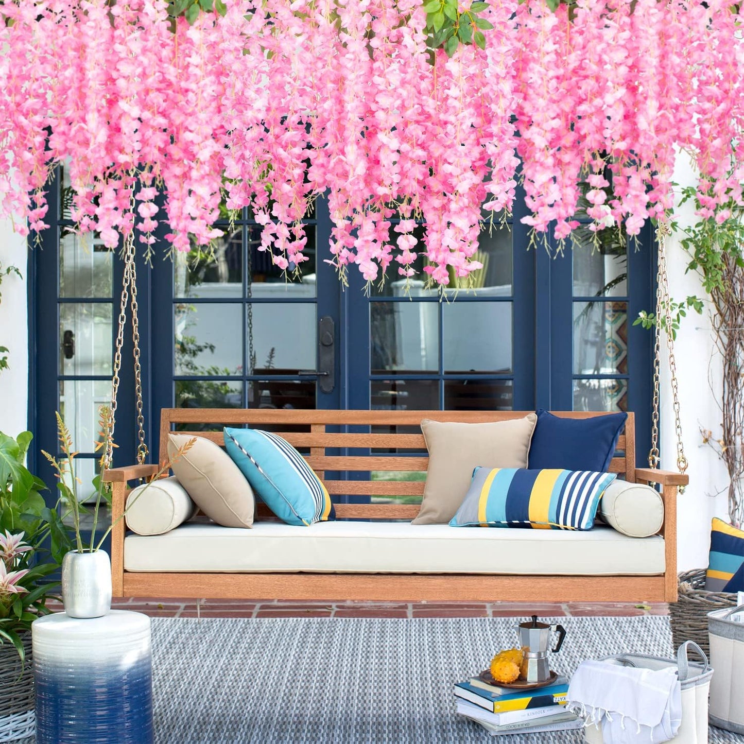 24 Pack Artificial Fake Wisteria Vine Ratta (3.75 Feet) Hanging Garland Silk Flowers String Home Party Wedding Decor(Pink)