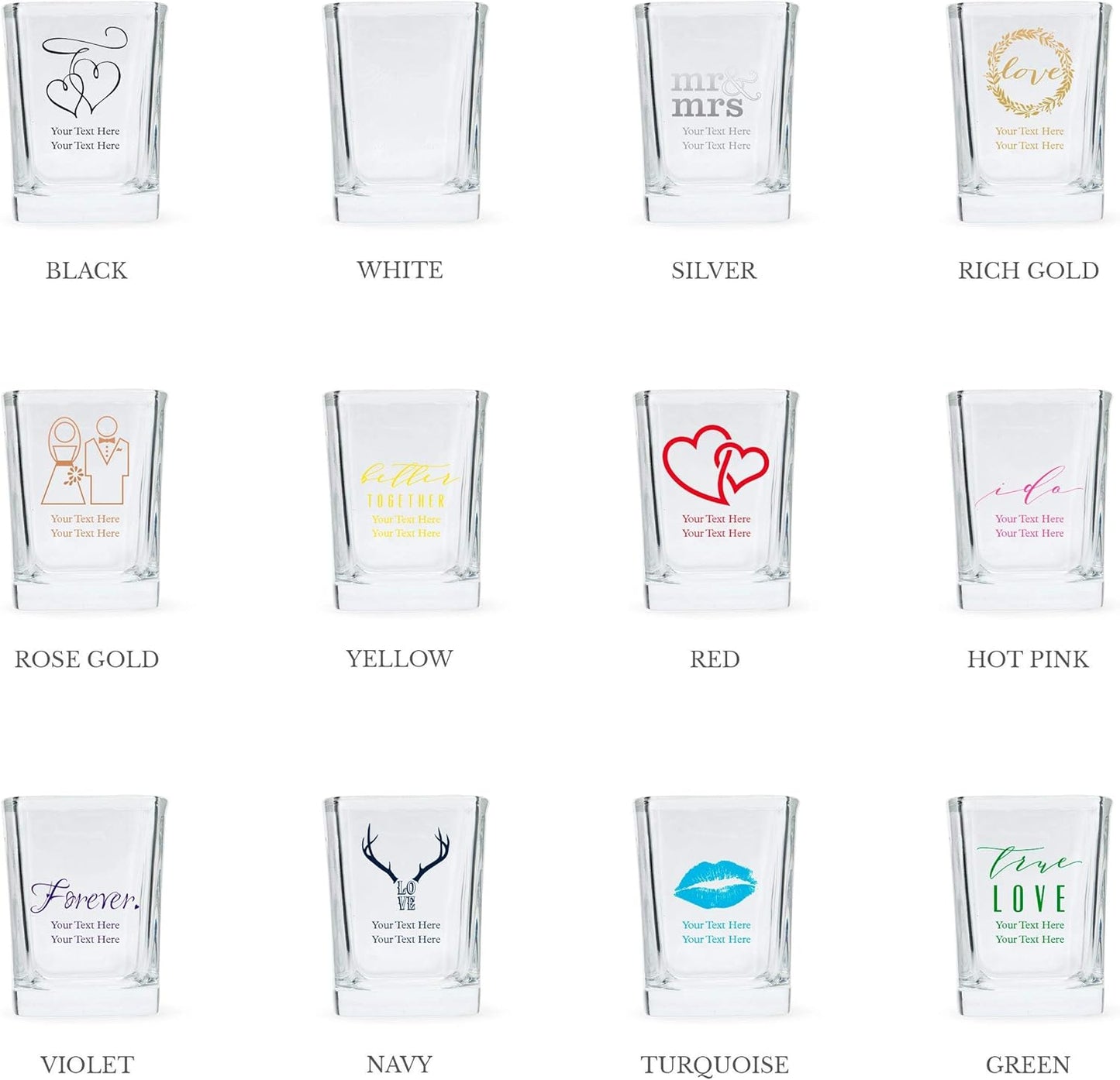 WEDDINGSTAR Personalized 2oz Square Shot Glass Customizable Full Color Print - 120 pack