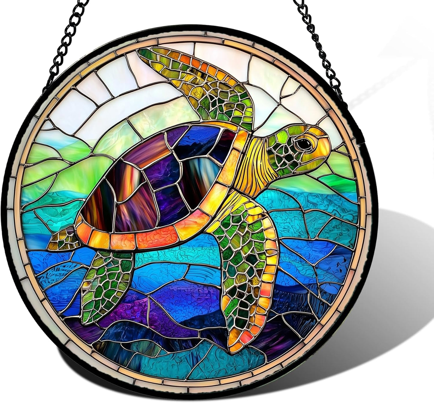 Stained Glass Window Hanging, Colored Turtle Ocean Suncatcher Diamond Glass Panel Hangings Marine Life Sun Catchers Decor for Birthday for Women, Men, Wife, Aunt, Mom 11.8 in