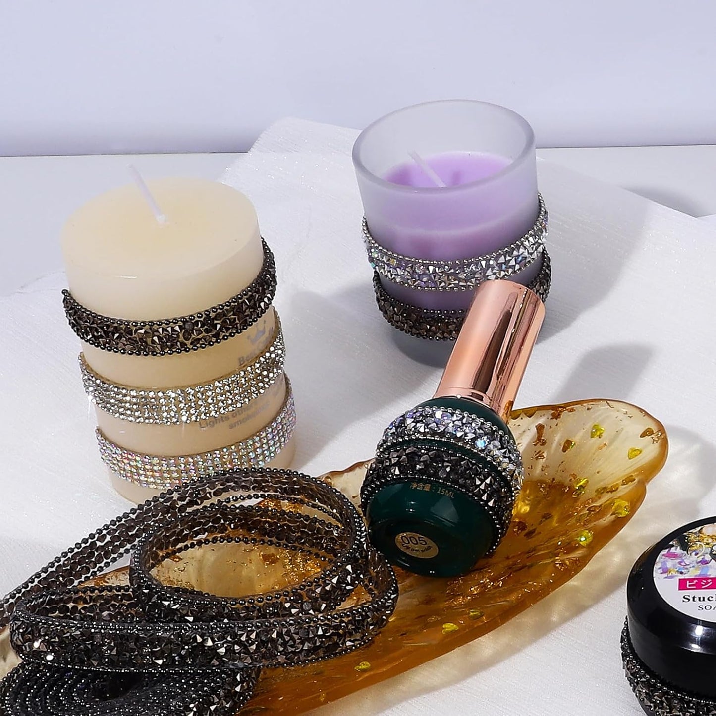 Rhinestone Ribbon 6 Yards Self Adhesive Rhinestone Strips Diamond Ribbon Sticker Crystal Roll Glitter Bling Rhinestones Tape for Crafting DIY Art Decoration (Jet Hematite,0.4 Inch)