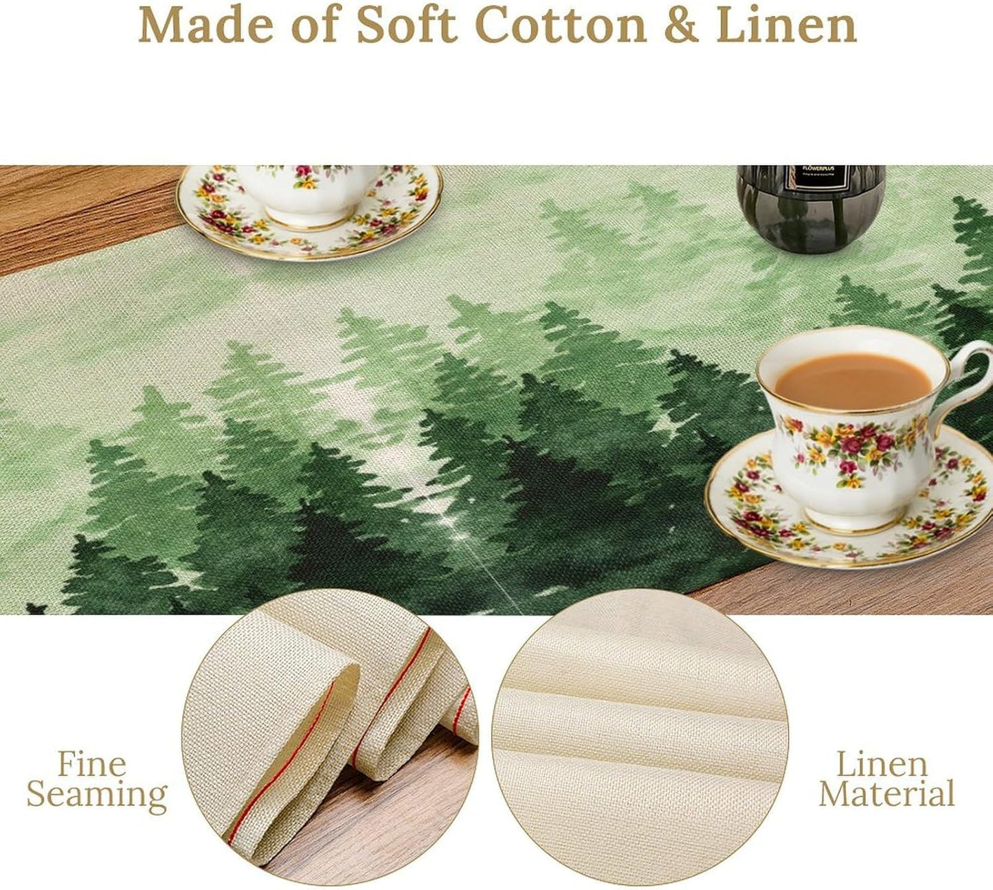 Foggy Forest Table Runner,Watercolor Wreen Misty Forest Landscape Table Runner for Kitchen Dining Table Home Party Decoration 13x36 Inch