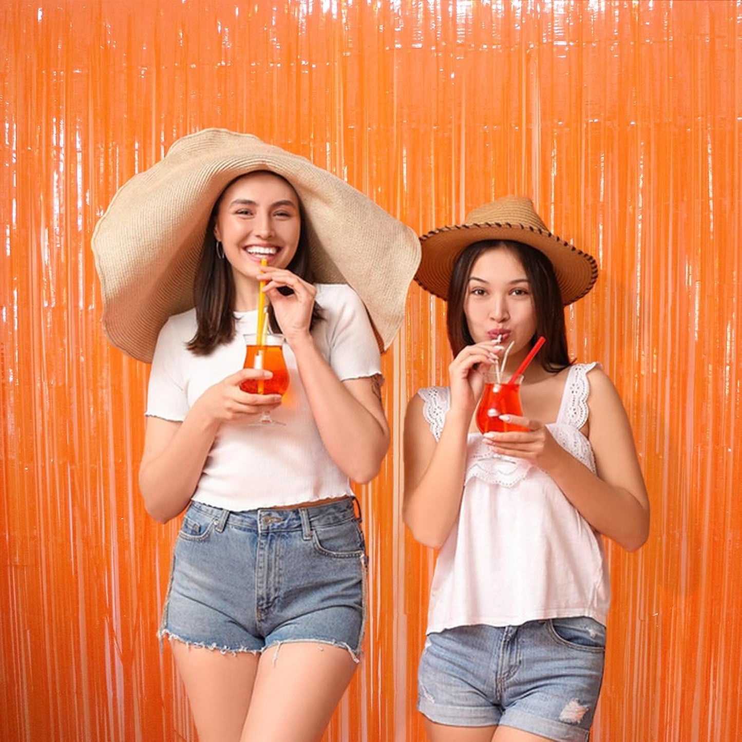 4Pack Orange Fringe Backdrop Curtains Orange Streamers for Halloween Decorations, Birthday Party Decorations