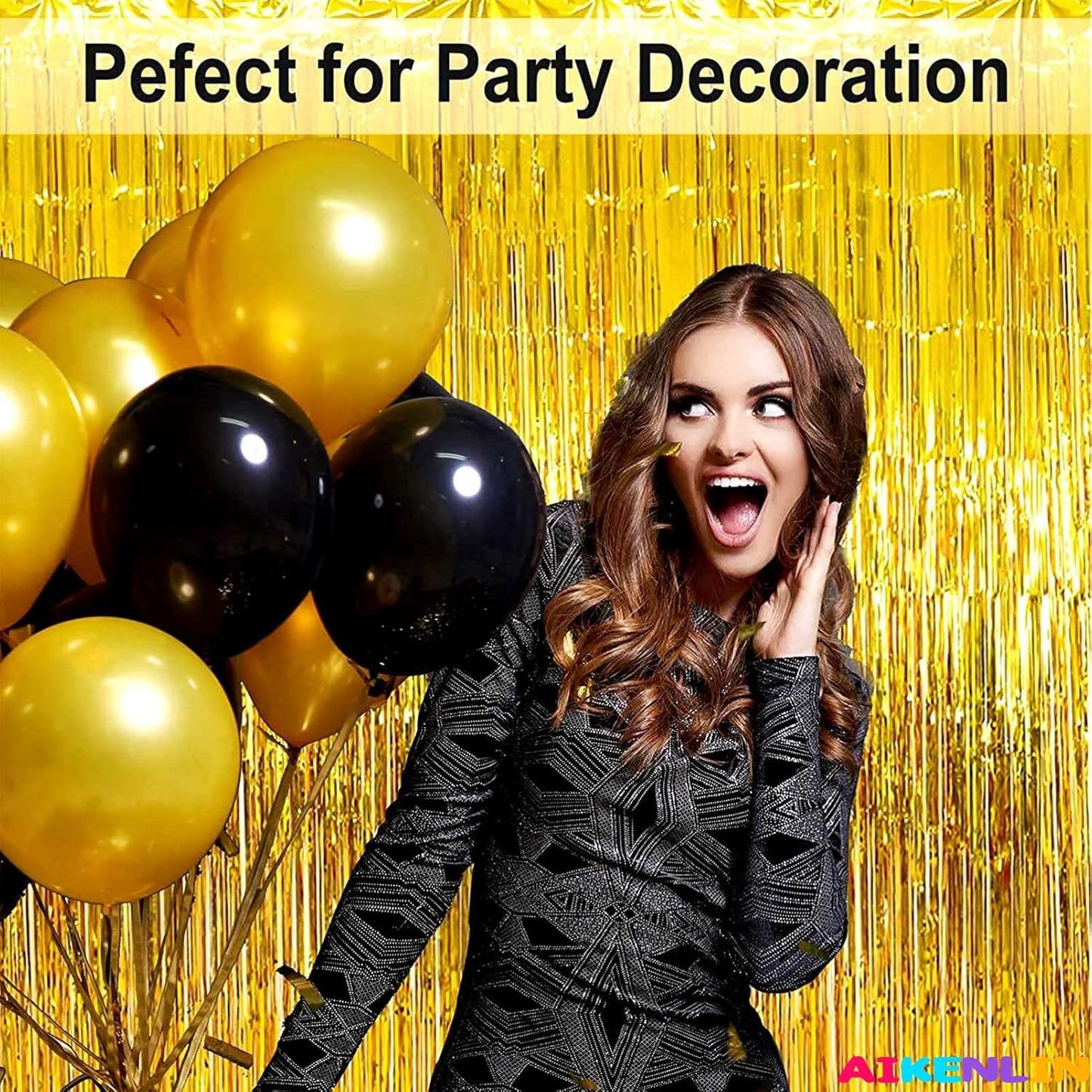 4 Pack Gold Foil Fringe Curtain Backdrop, 3.28Ft x 9.84Ft Metallic Tinsel Foil Fringe Streamers Curtains for Party, Photo Booth Props, Birthday, 2022 Graduation Decoration Supplies