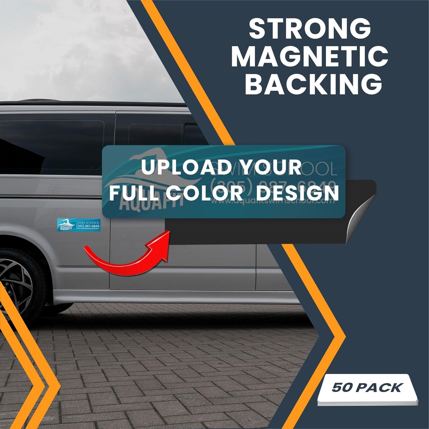 Magnet Me Up Custom 10x3 Inch Rectangle Magnet, 50 Pack, Customizable for Businesses, Personal Use, Choose Your Text, Upload Image, Magnetic Vinyl for Car and Any Magnetic Surface, Crafted in USA