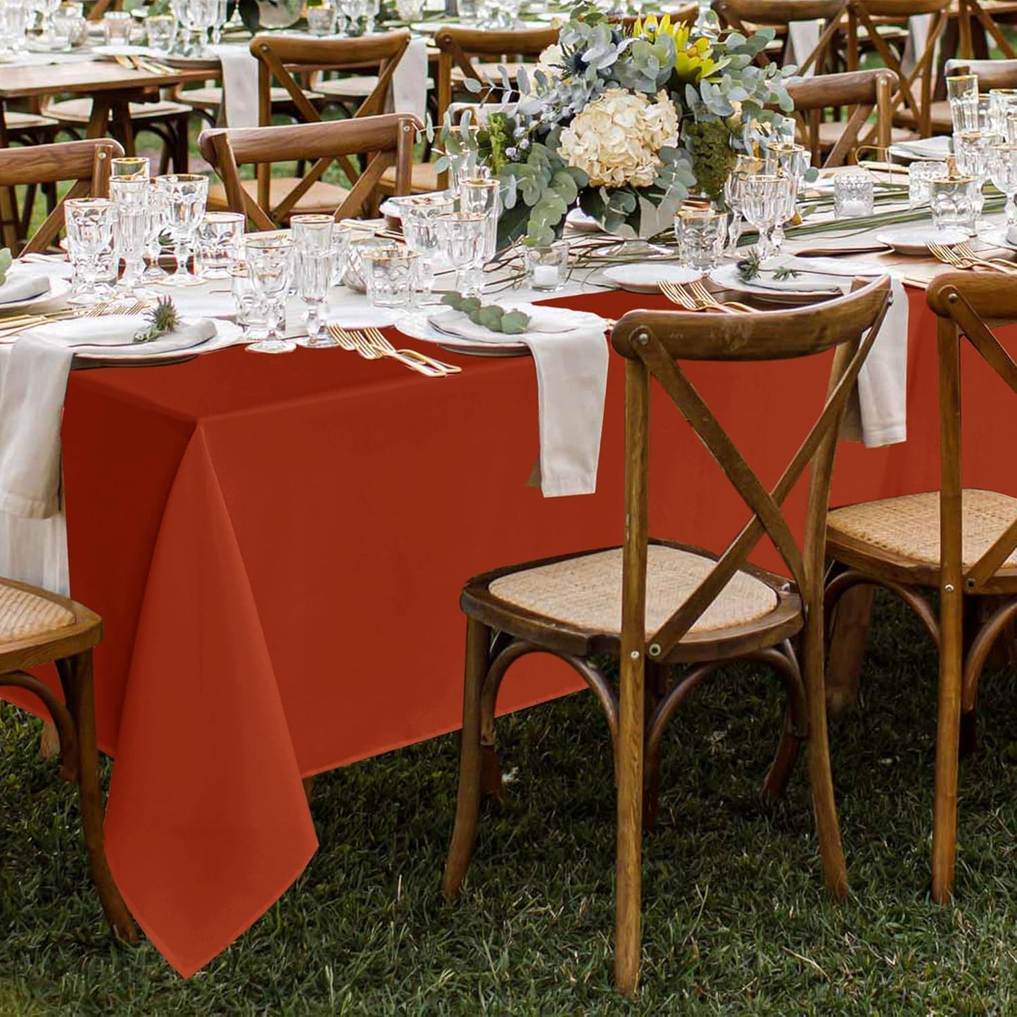 Fitable 8 Pack Rectangle Tablecloths: Stain Resistant Wrinkle Free Fall Table Clothes, Washable Reusable Polyester Table Covers for Wedding Thanksgiving Party Birthday Banquet(Rust, 60x102 Inch)