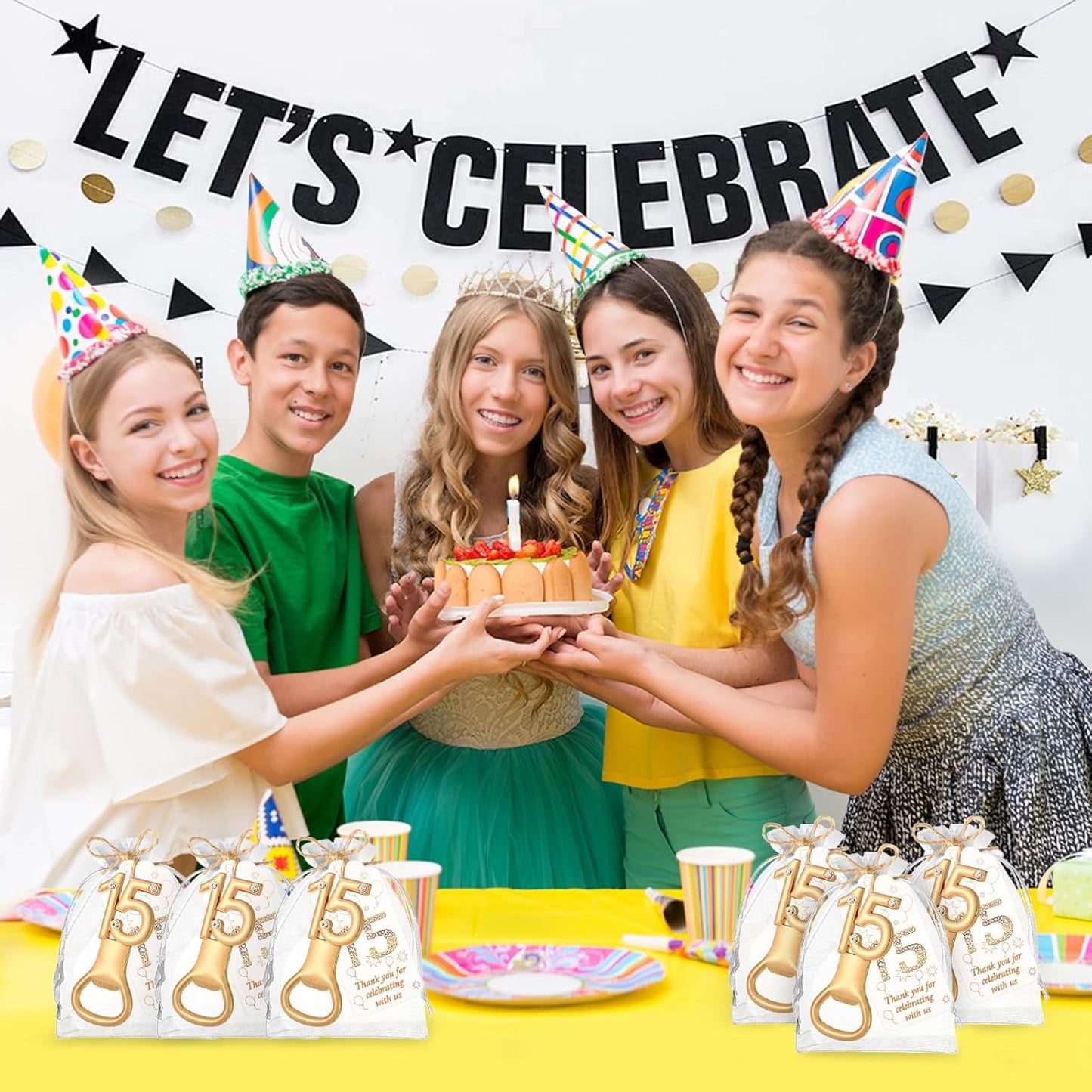50Pcs 15 Gold Bottle Openers For 15th Birthday Party Favor 15th Birthday Bottle Opener Set Gift For Girls Boys Wedding Anniversaries Souvenirs Favor Party Quinceañera Recuerdos