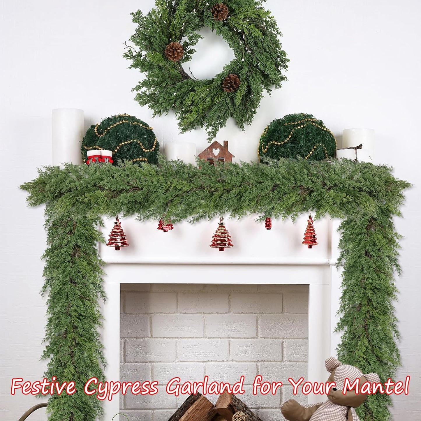 Artgar 9 Ft Christmas Garland - Cedar Garland - Cypress Garlands - Real Touch Pine Garlands - Garland Christmas Decorations for Home Dining Table Mantel Porch Winter Christmas Decor