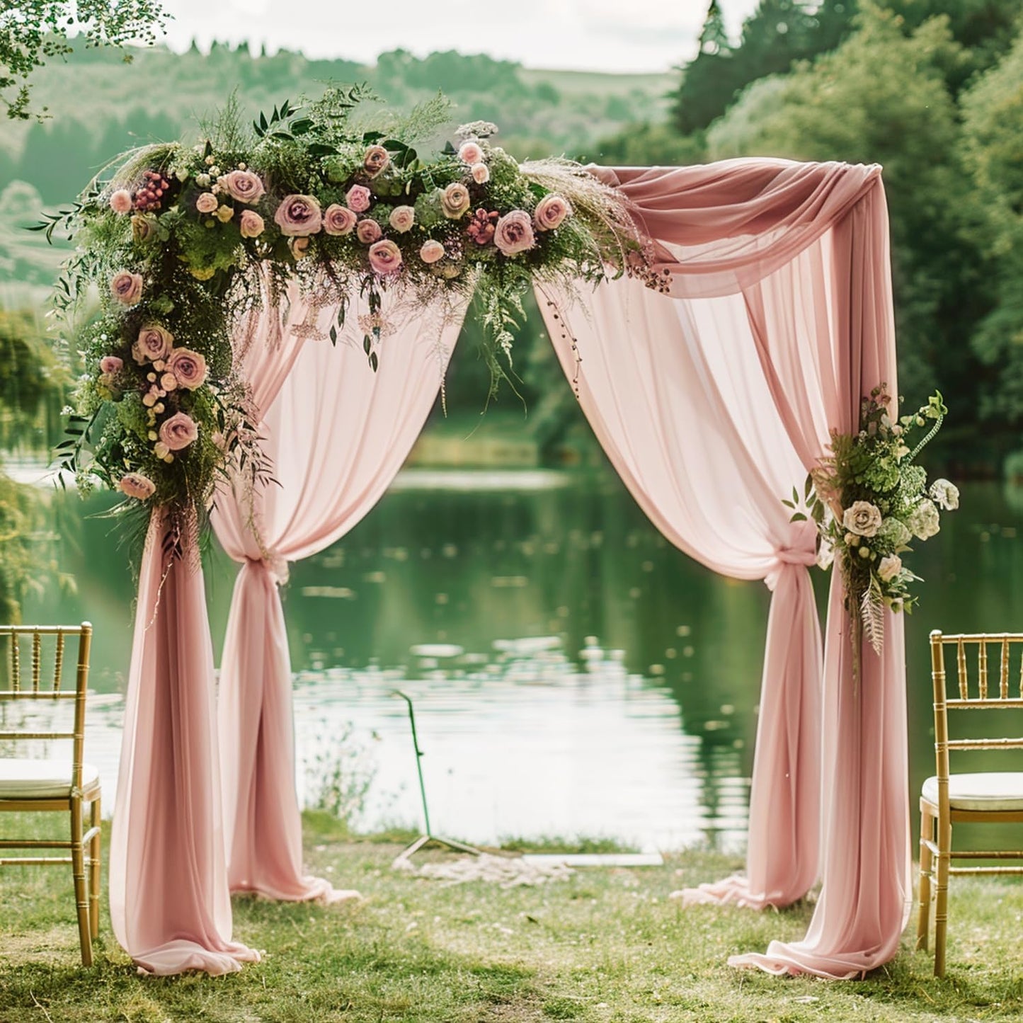 Wokceer Dusty Rose Wedding Arch Draping Fabric Backdrop 3 Panels 28.7" X 20FT Sheer Drapes Fabric for Wedding Arbor Ceremony Party