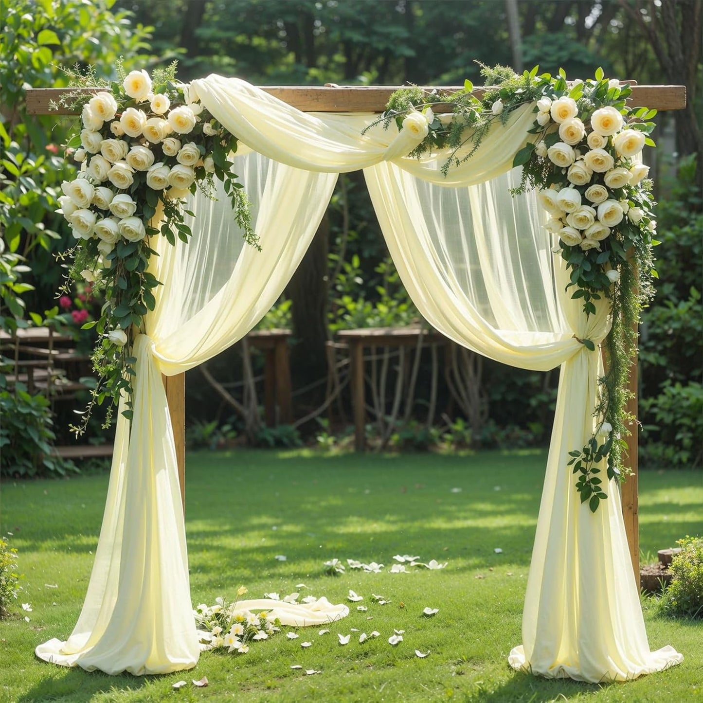 PARTISKY Wedding Arch Draping Fabric, Ivory Sheer Backdrop Curtain Chiffon Fabric Drapery for Ceremony Reception Party Ceiling Backdrop (Ivory Drapes Curtain, (1 Panel) 6 Yards/18ft)