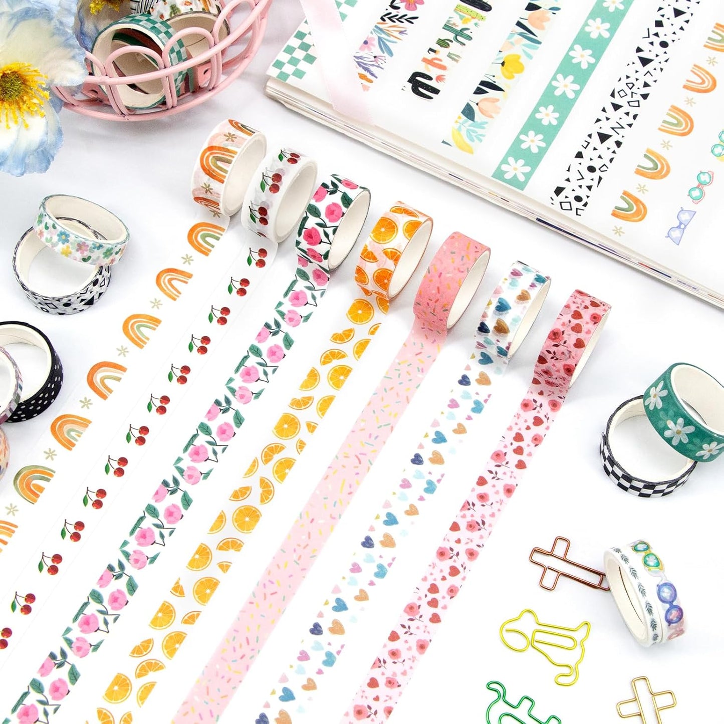 55 Rolls Holiday Washi Tape Set - Decorative Tape Seasonal Bohemian Colored Tape, Cute Washi Tapes for Journaling Supplies, Scrapbooking Supplies kit, Summer Scrapbook Supplies