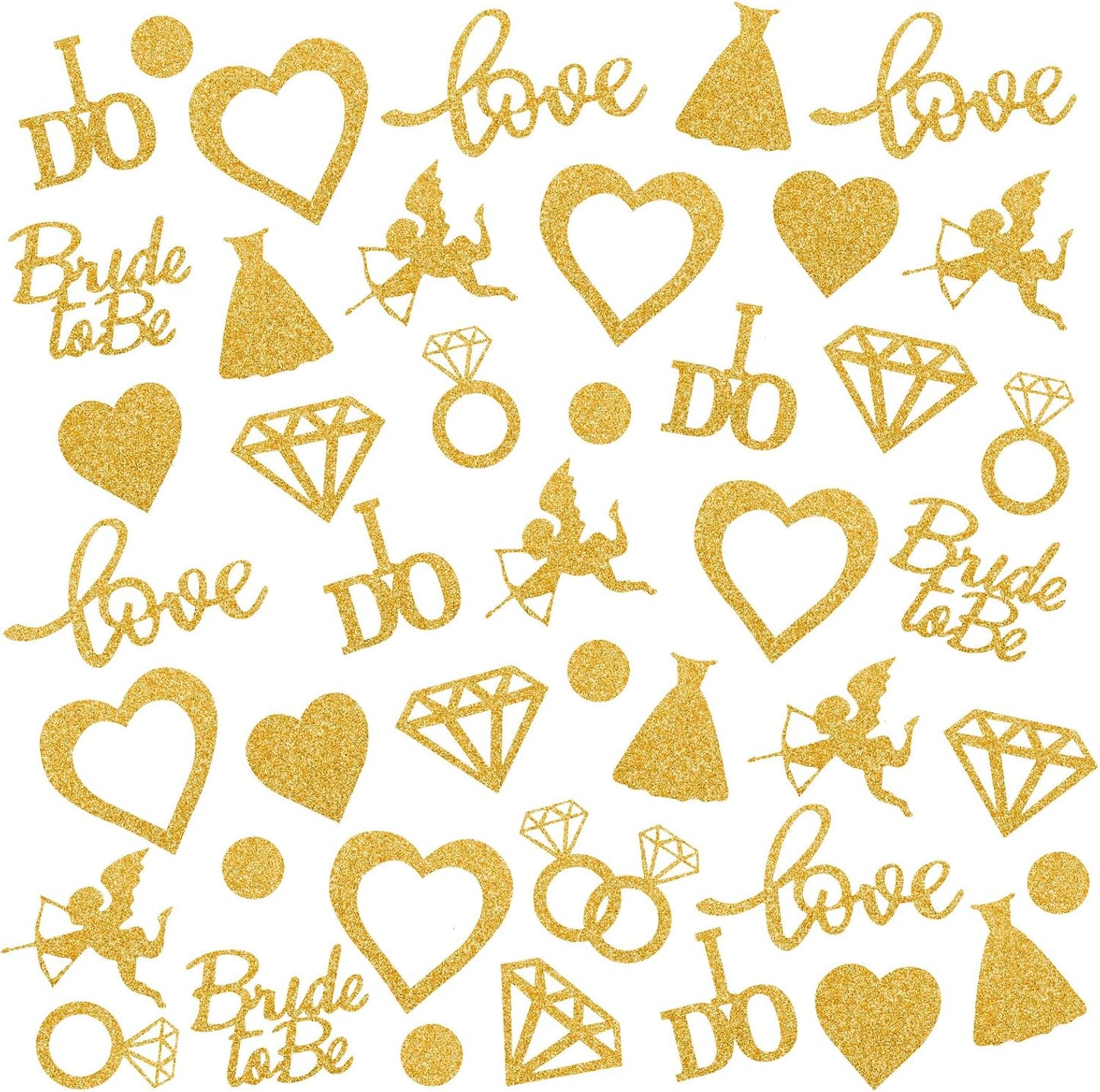 200pcs Wedding Table Confetti, 10 Shapes Table Scatters Glitter Diamond Ring Circle Dots Hearts for Bridal Shower Marriage Ceremony Anniversary Valentine's Day Party Decorations