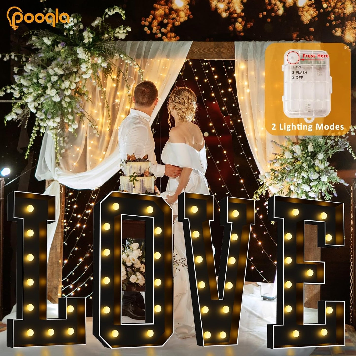 Pooqla 4 FT Marquee Light Up Letters, Black Marquee Letter Lights 4 Feet Tall, Giant Letter Sign Big Mosaic Letters for Balloons Birthday Party Anniversary Wedding Decorations, Warm White Letter M