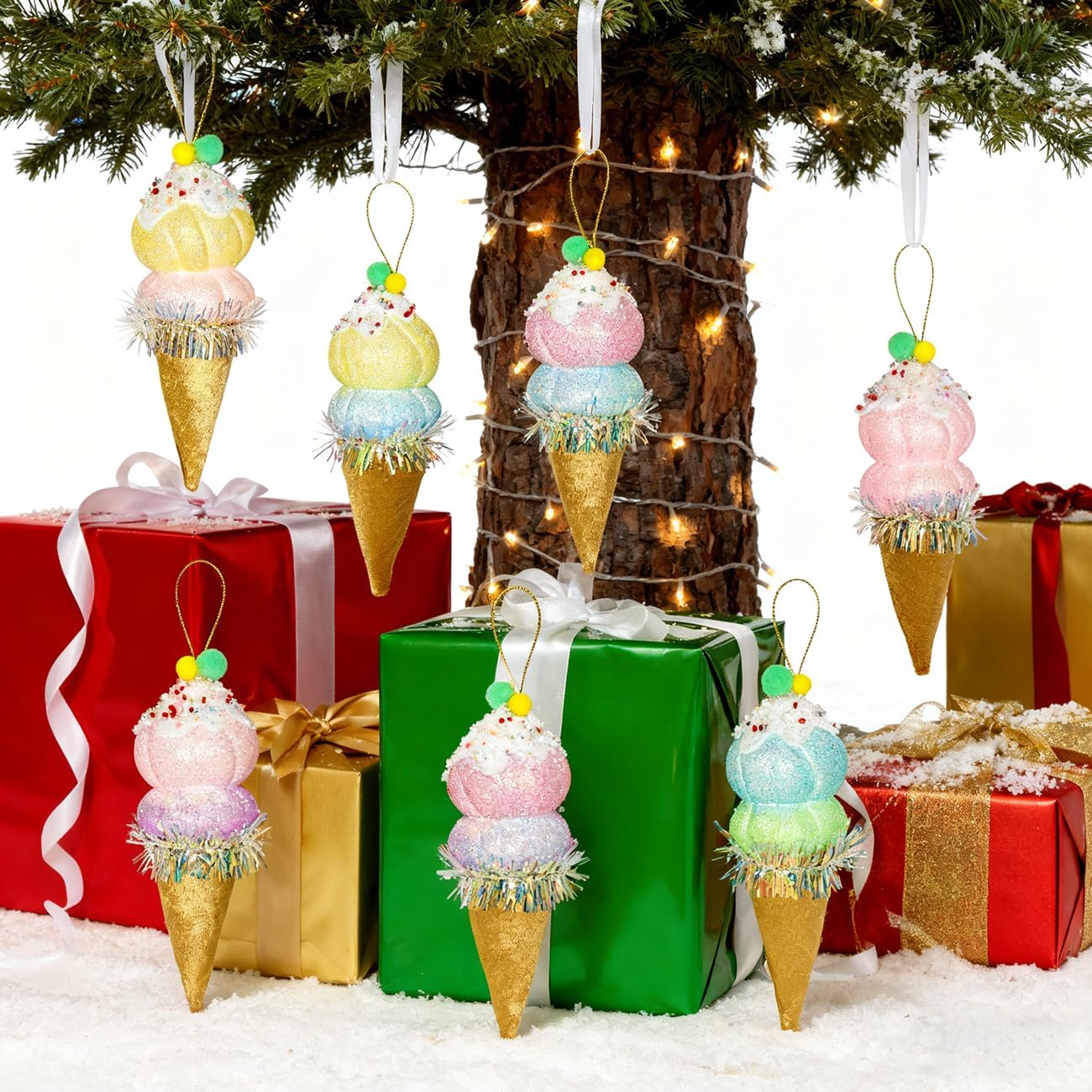 LANGXUN 6pcs Ice Cream Candy Land 2025 Xmas Birthday Party Suppiles Decoration, Hanging Candy Cane Christmas Tree Décor, Christmas Decorative Hanging Ornaments Crafts